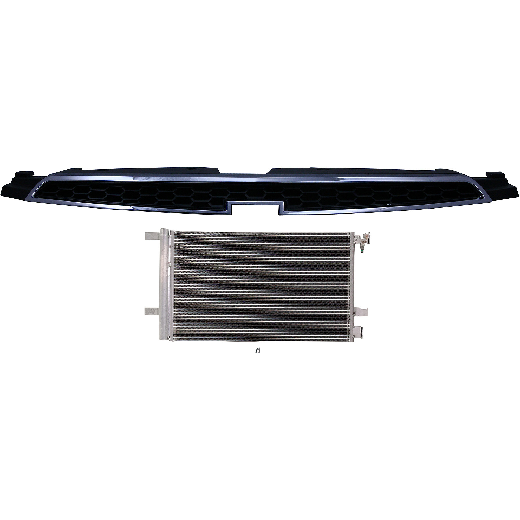 AM CRUZE 11-14 GRILLE 2 pc Kit Chrome Shell Painted Black Insert with A C Condenser CAPA SKU KIT 112423-53 Partslink GM1200623C GM3030285 OEM 23305638-96981100
