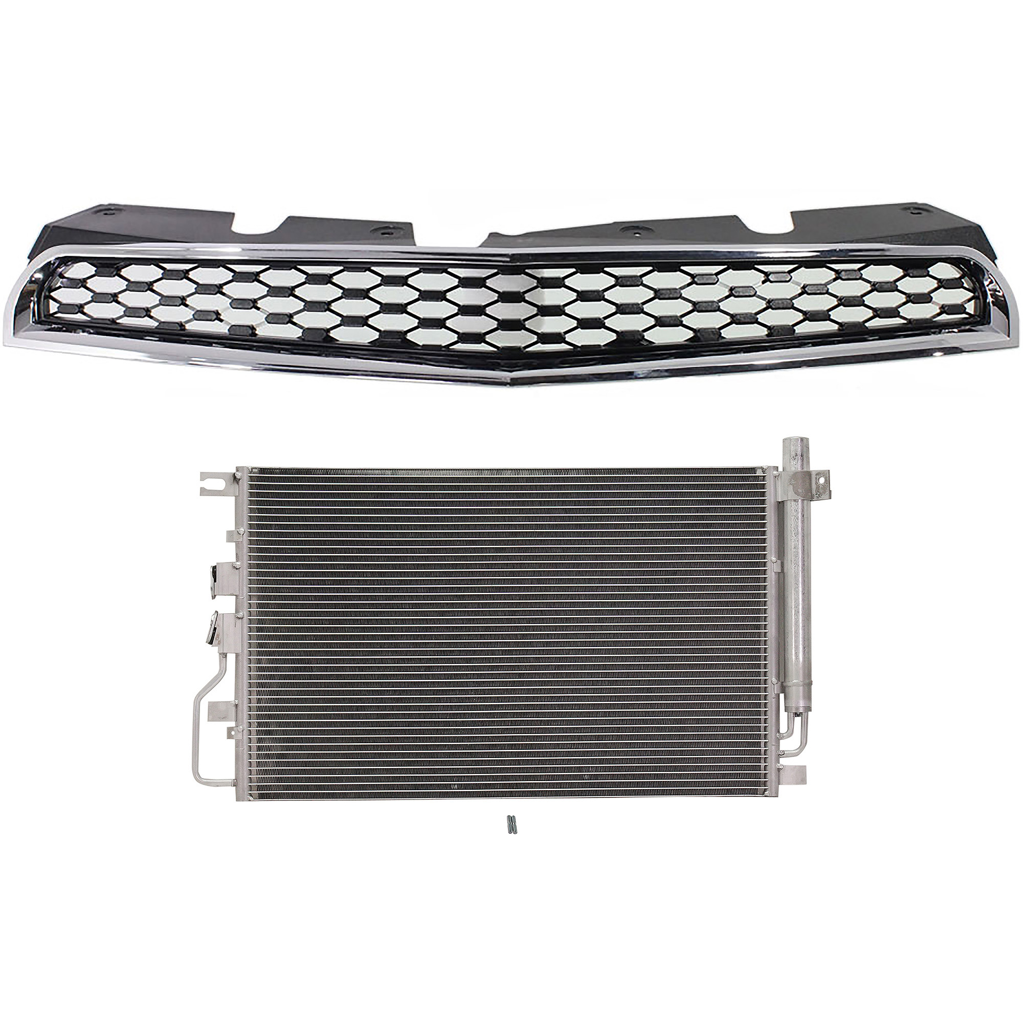 AM EQUINOX 10-15 GRILLE 2 pc Kit Upper Chrome Shell Painted Black Insert with A C Condenser CAPA SKU KIT 112423-61 Partslink GM1200622C GM3030284 SZ3030123 GM3030303 OEM 20839794-23400197-9531078J02-1