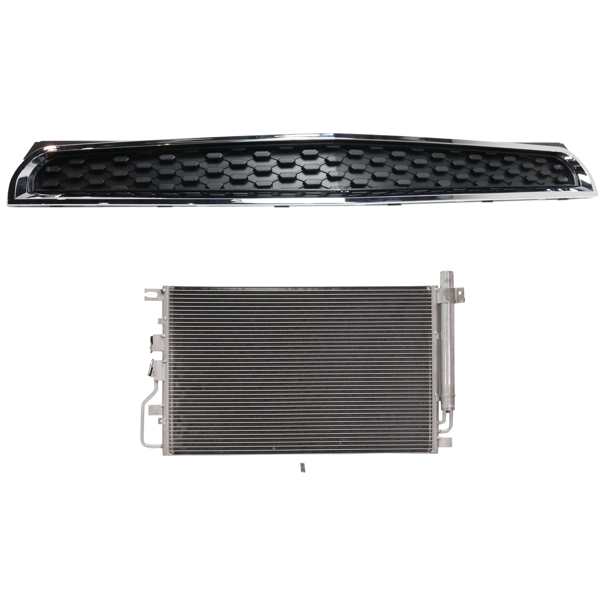 AM EQUINOX 12-15 GRILLE 2 pc Kit Textured Black Shell and Insert with A C Condenser SKU KIT 112423-70 Partslink GM1200676 GM3030284 SZ3030123 GM3030303 OEM 20882352-20839794-23400197-953