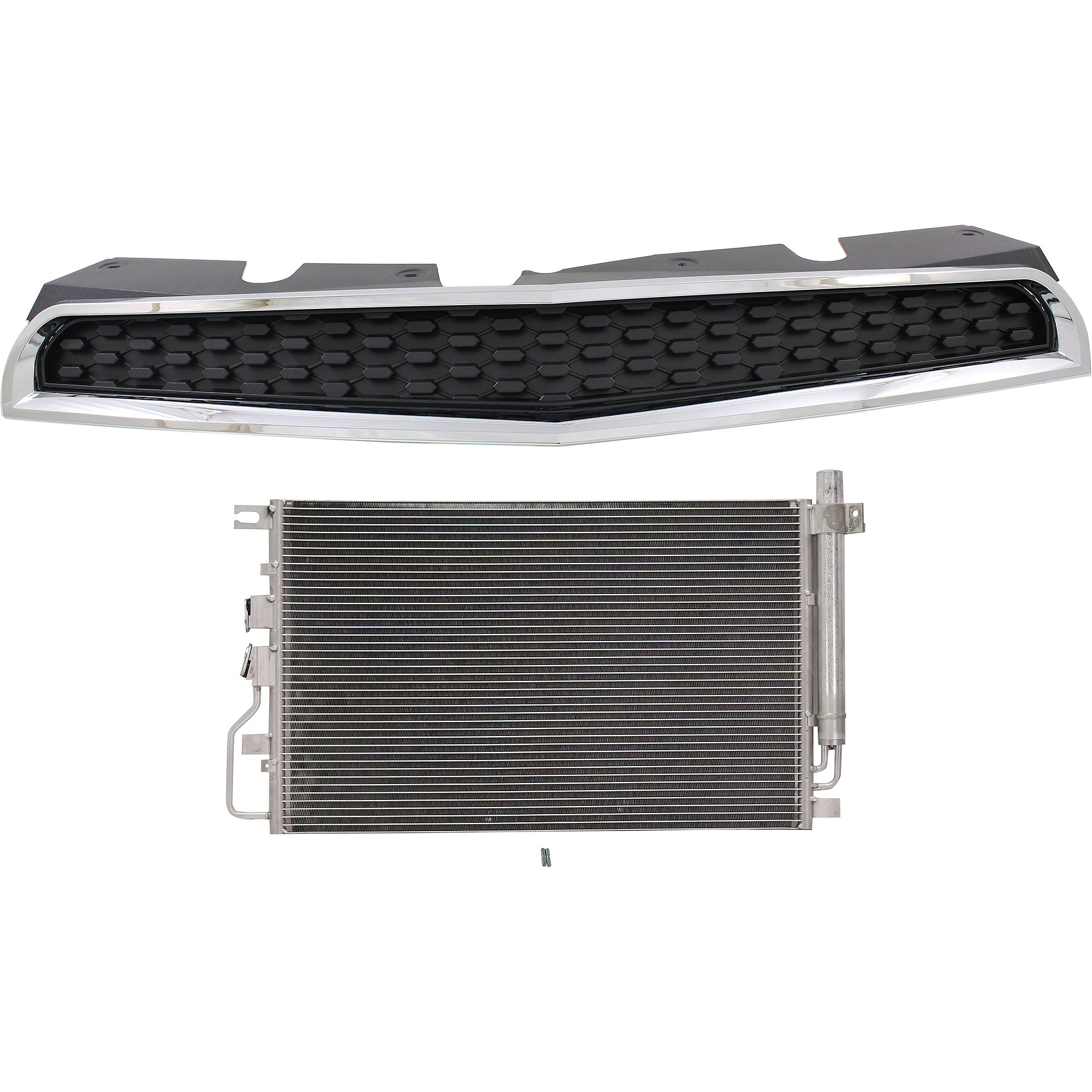 AM EQUINOX 12-15 GRILLE 2 pc Kit Textured Black Shell and Insert with A C Condenser CAPA SKU KIT 112423-71 Partslink GM1200676C GM3030284 SZ3030123 GM3030303 OEM 20839794-23400197-9531078J02-1