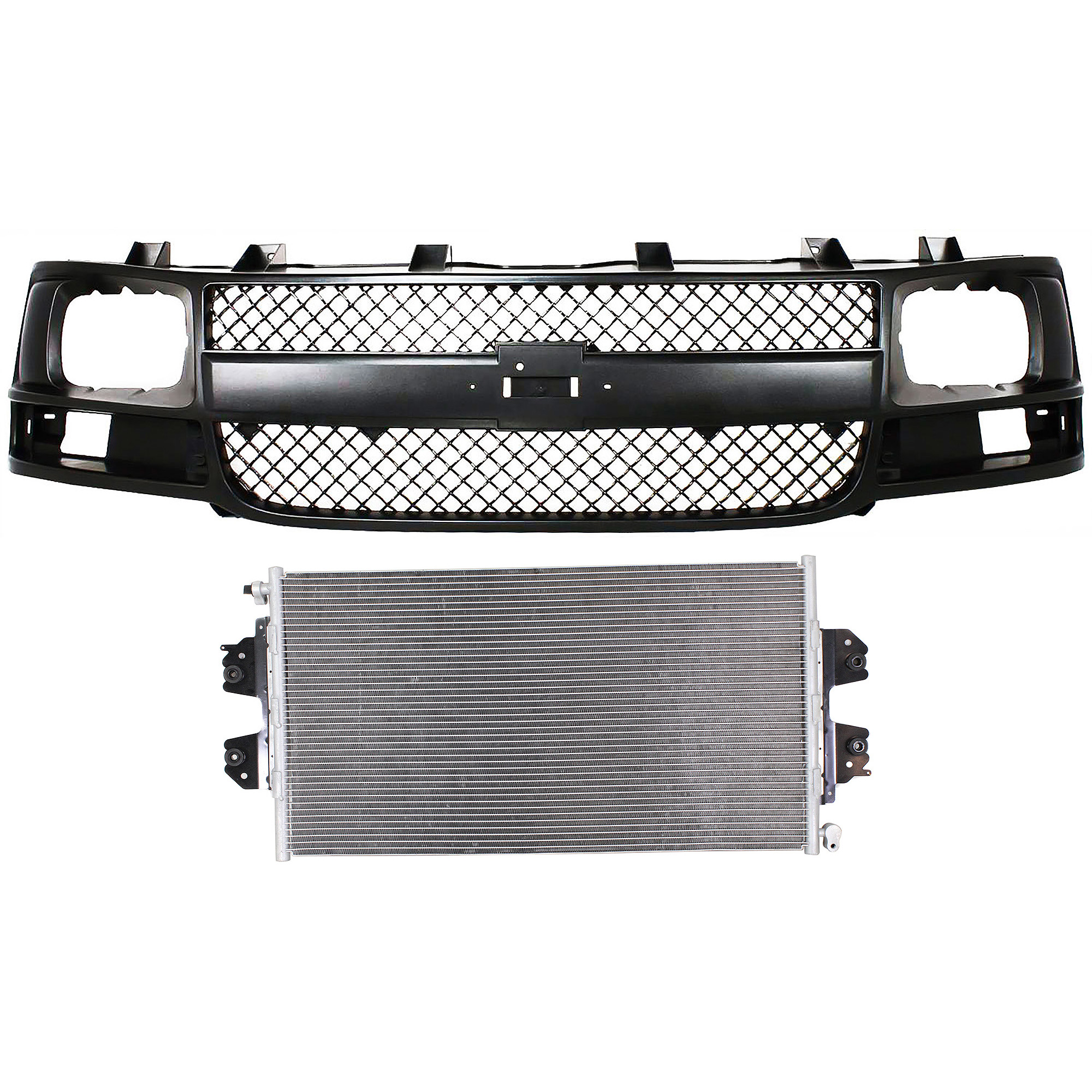 AM EXPRESS SAVANA VAN 03-17 GRILLE 2 pc Kit Black Shell and Insert with Sealed Beam Headlights with A C Condenser SKU KIT 112423-82 Partslink GM1200538 GM3030250 OEM 22816424-23469929