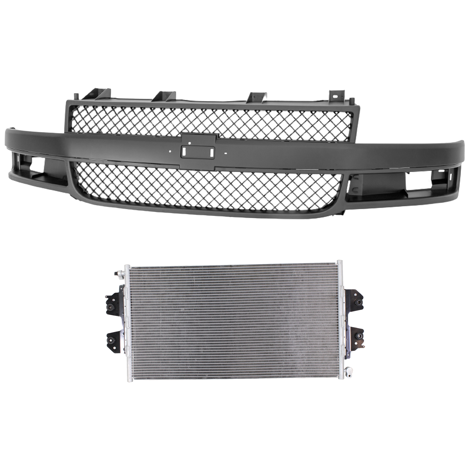 AM EXPRESS VAN 18-23 GRILLE 2 pc Kit Dark Gray Shell and Insert with A C Condenser SKU KIT 112423-91 Partslink GM1200834 GM3030250 OEM 84689072-23469929