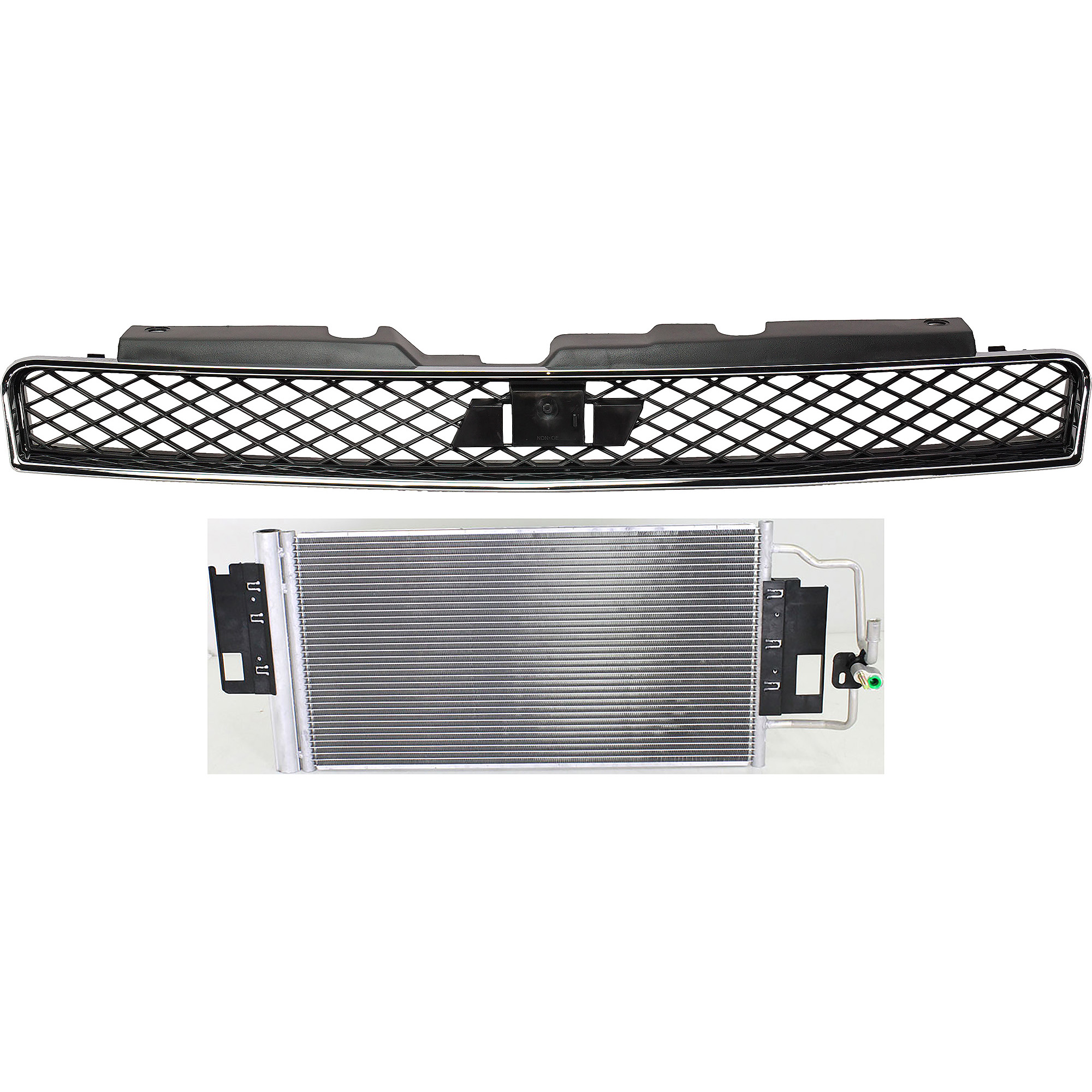 AM IMPALA LIMITED 14-16 MONTE CARLO 06-07 GRILLE 2 pc Kit Chrome Shell Dark Gray Insert with A C Condenser SKU KIT 112423-95 Partslink GM1200551 GM3030268 OEM 22865901-23287351