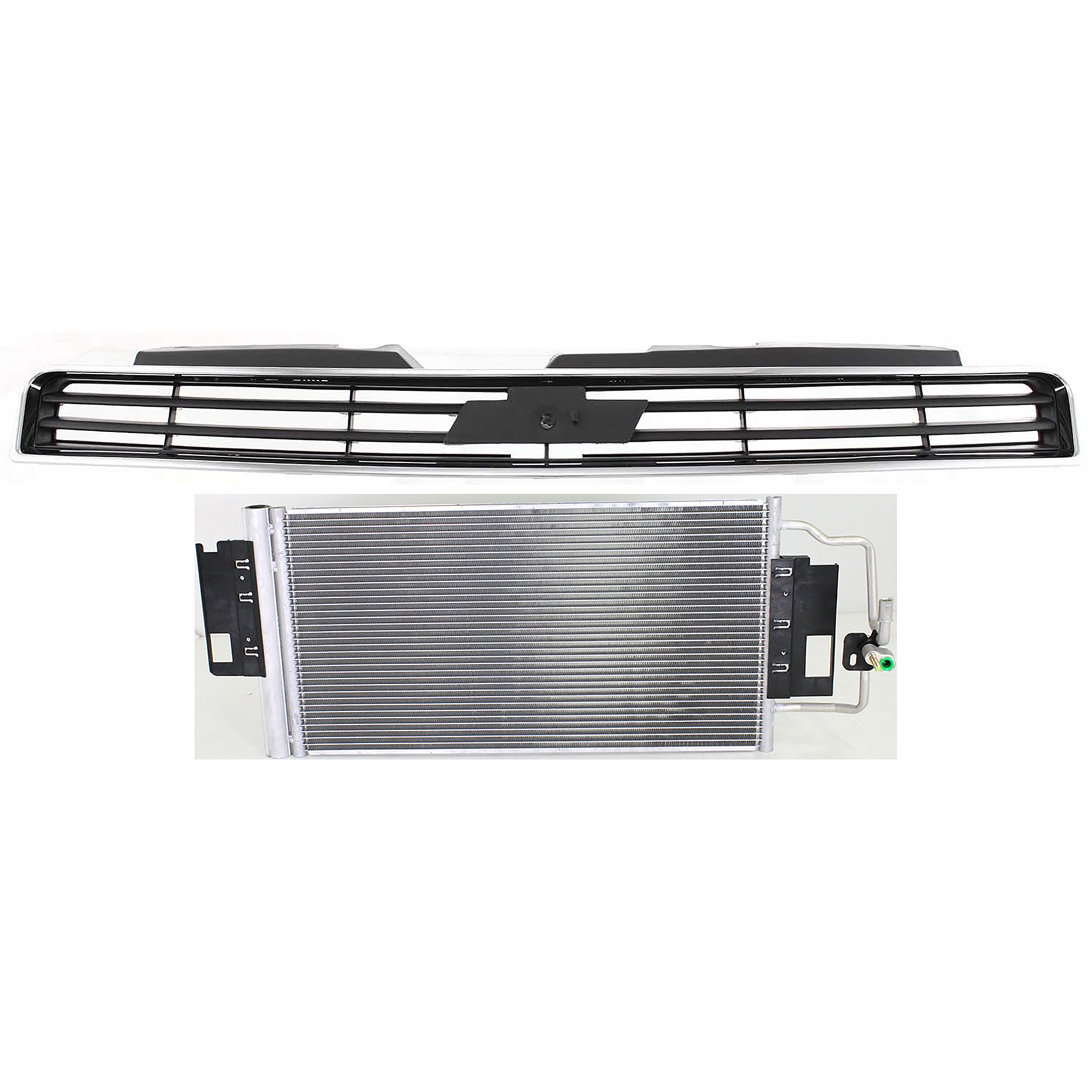 AM IMPALA 06-09 GRILLE 2 pc Kit Upper Chrome Shell Dark Gray Insert with A C Condenser SKU KIT 112423-97 Partslink GM1200562 GM3030268 OEM 10333709-23287351