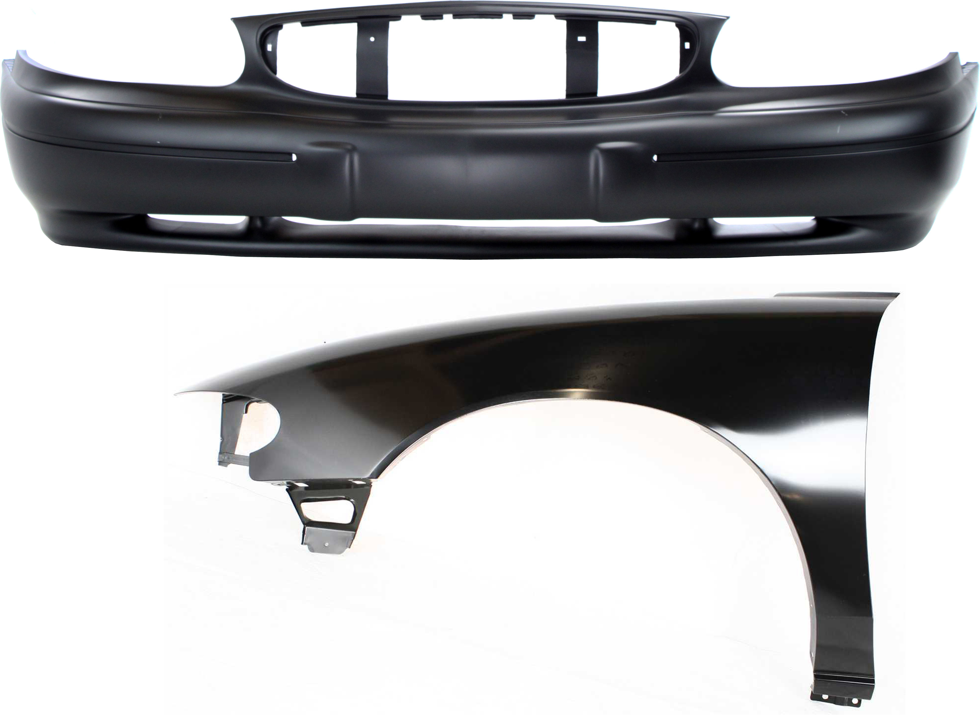 AM CENTURY 97-03 FRONT BUMPER COVER 2 pc Kit with Fender SKU KIT 112617-110 Partslink GM1000543 GM1240259 OEM 12369156-12455103