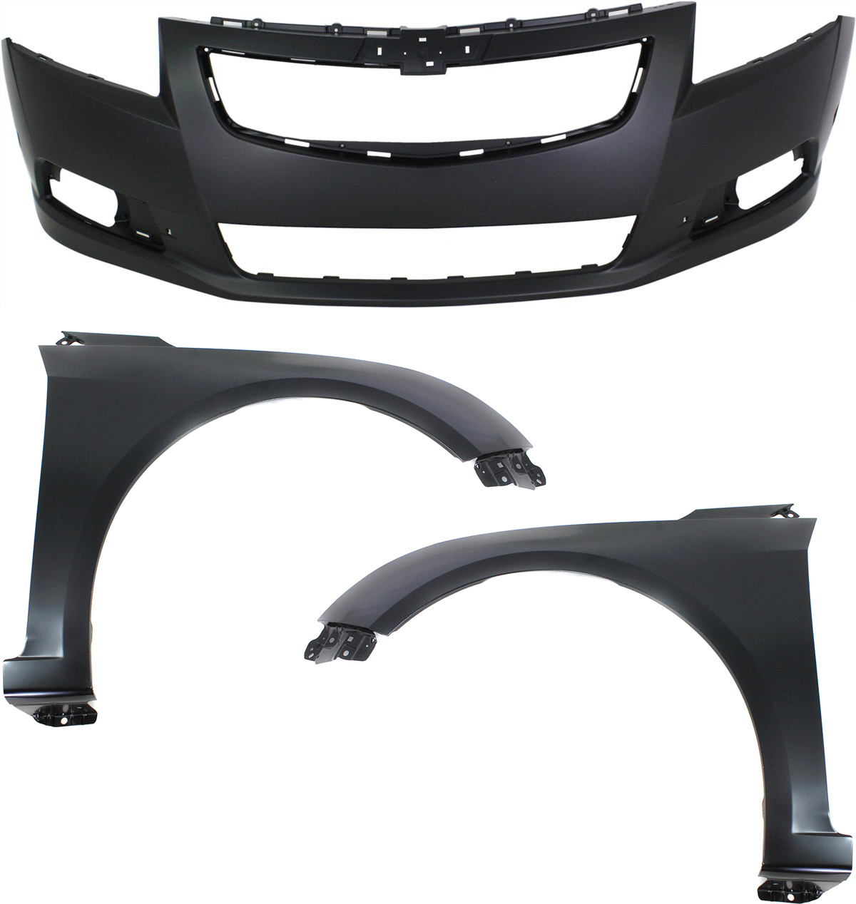 AM CRUZE 11-14 FRONT BUMPER COVER Primed 3 pc Kit with Fenders w RS Pkg LT LTZ SKU KIT 112617-128 Partslink GM1000925 GM1240370 GM1241370 OEM 95217521-95092194-95092195