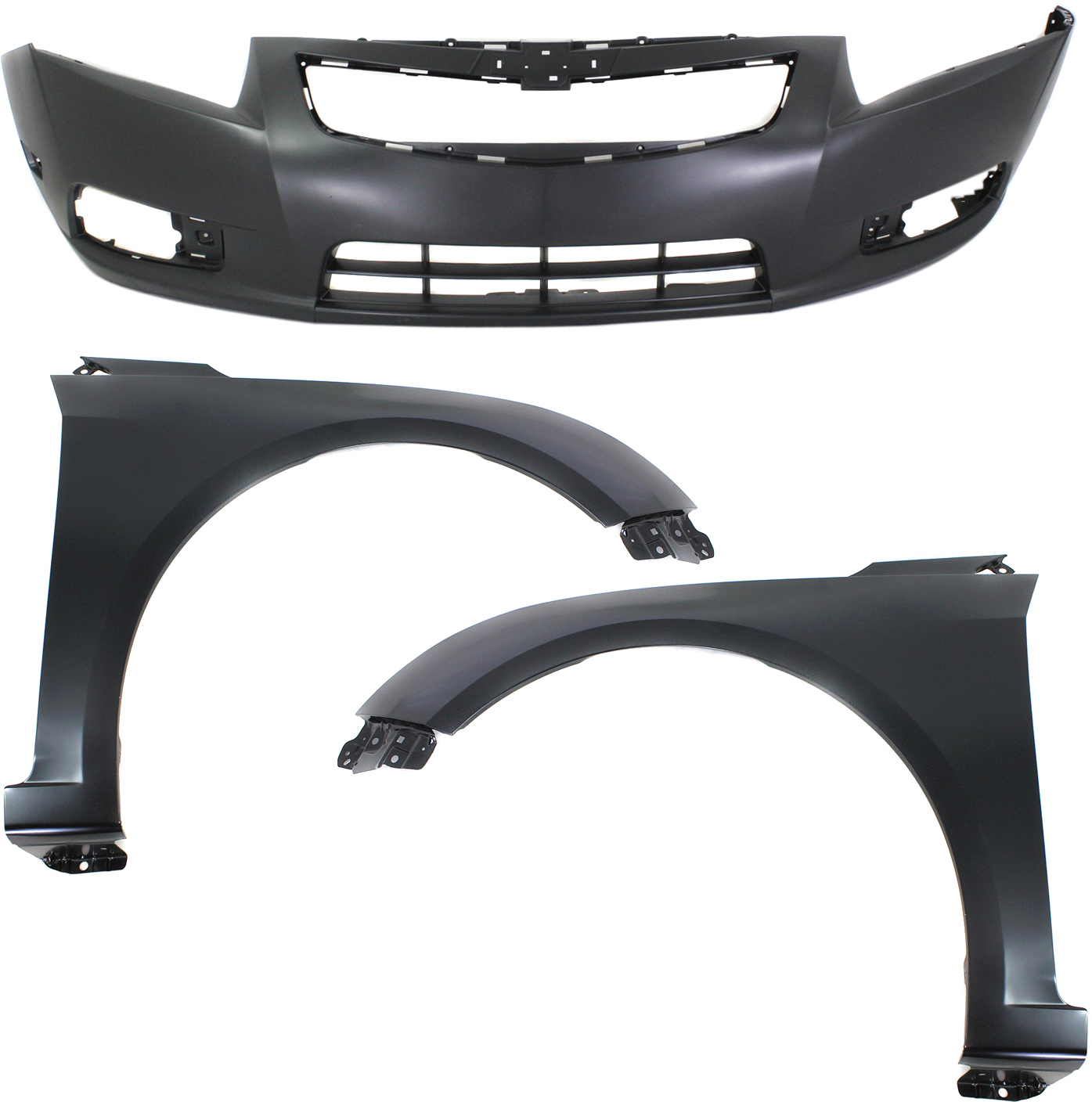AM CRUZE 11-14 FRONT BUMPER COVER 3 pc Kit with Fenders w o RS Pkg LT LTZ SKU KIT 112617-130 Partslink GM1000924 GM1240370 GM1241370 OEM 95217520-95092194-95092195