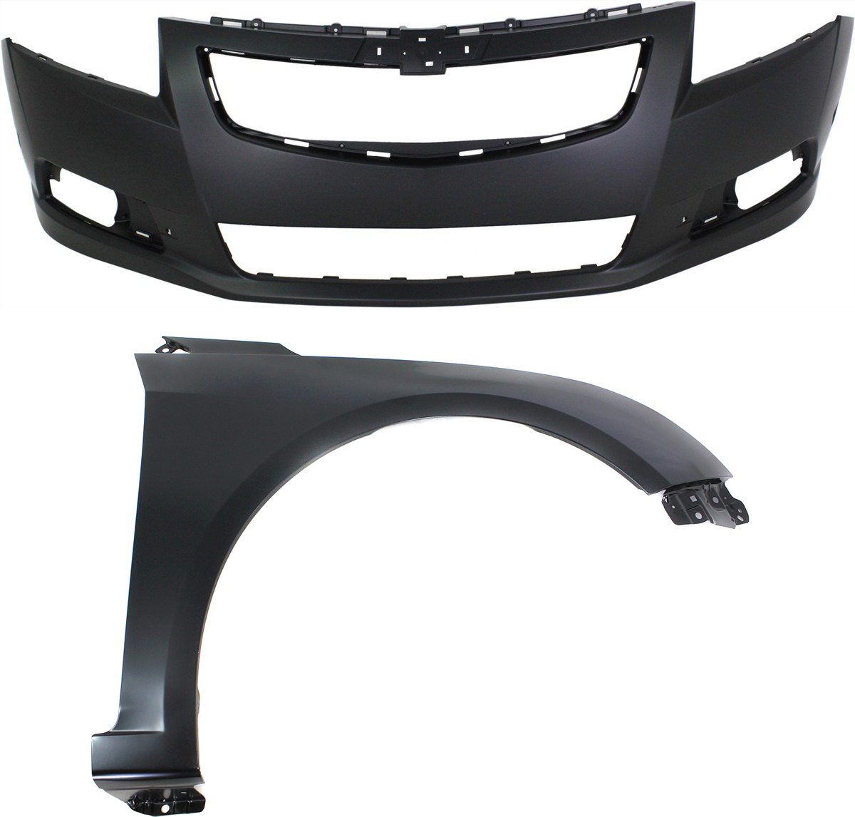 AM CRUZE 11-14 FRONT BUMPER COVER Primed 2 pc Kit with Fender SKU KIT 112617-132 Partslink GM1000925 GM1241370 OEM 95217521-95092195