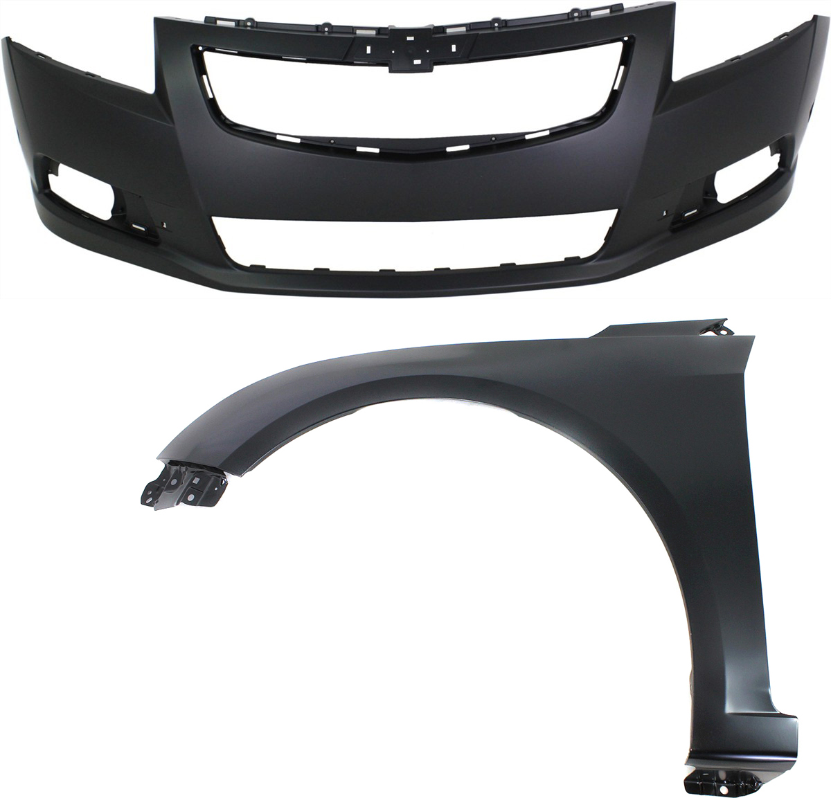 AM CRUZE 11-14 FRONT BUMPER COVER Primed 2 pc Kit with Fender SKU KIT 112617-136 Partslink GM1000925 GM1240370 OEM 95217521-95092194