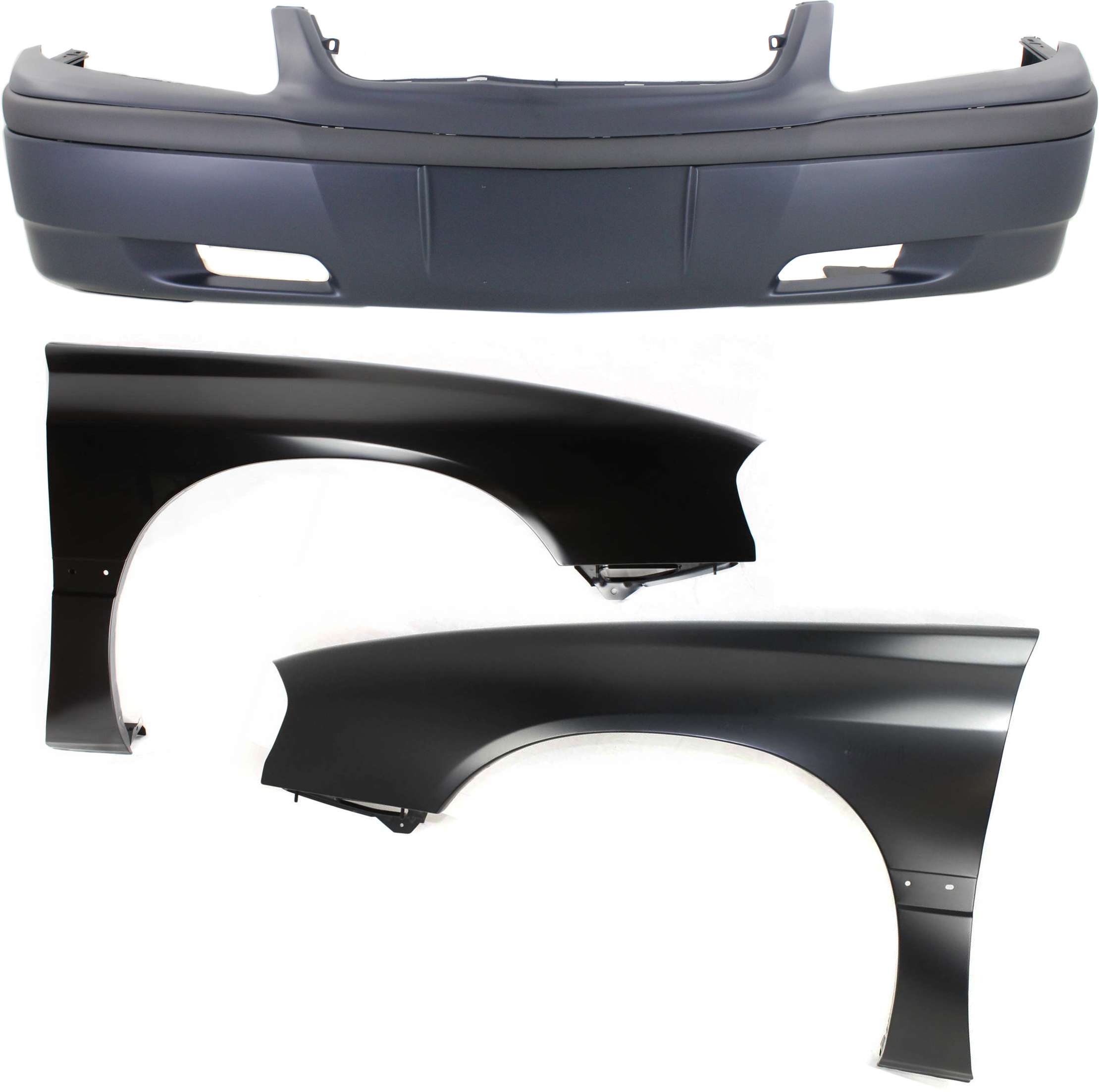 AM IMPALA 00-05 FRONT BUMPER COVER 3 pc Kit with Fender RH LH w o App. Pkg SKU KIT 112617-154 Partslink GM1000619 GM1240273 GM1241273 OEM 12335951-89025179-89025178