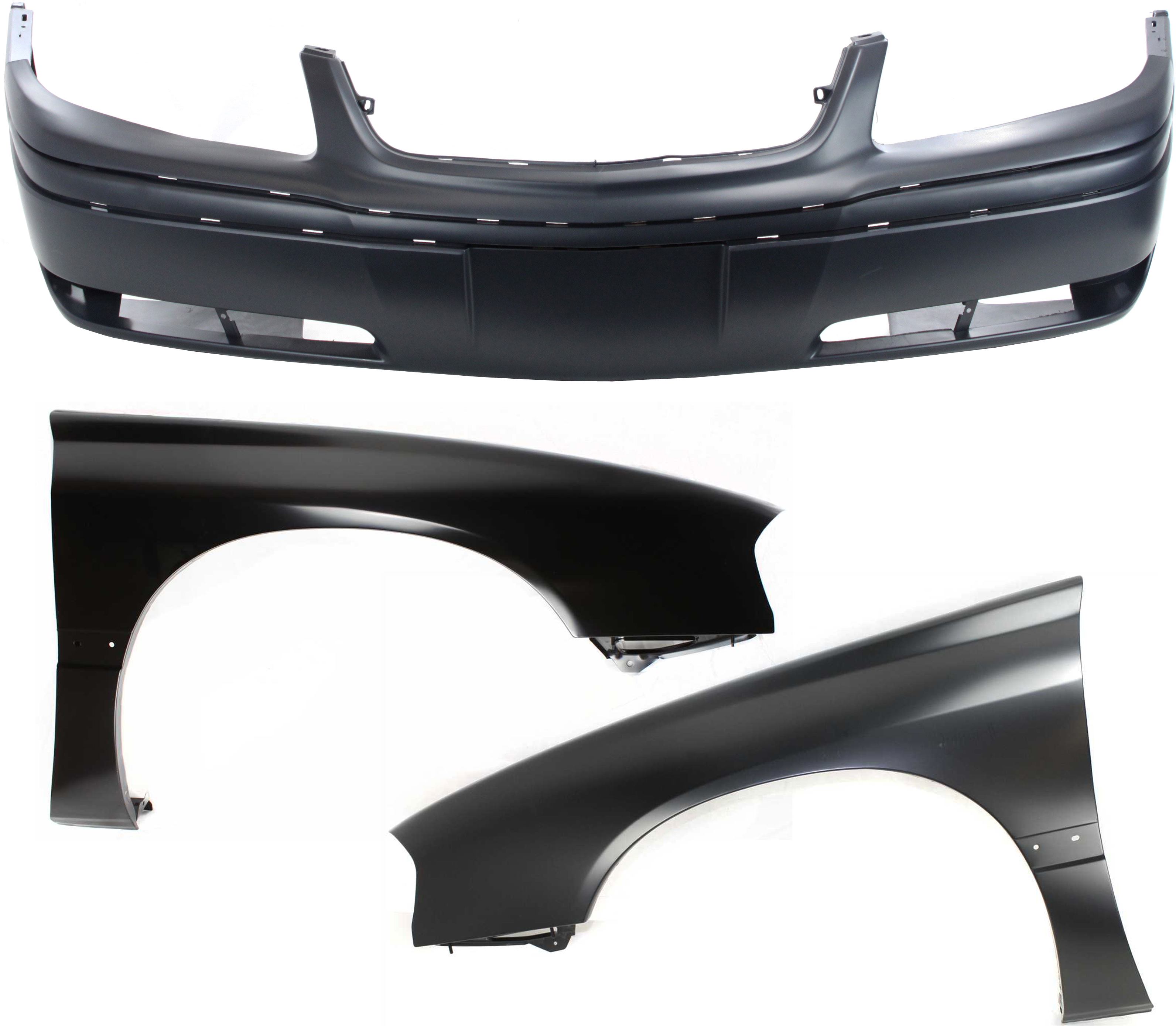 AM IMPALA 00-05 FRONT BUMPER COVER 3 pc kit with Fender RH LH w o App. Pkg SKU KIT 112617-156 Partslink GM1000633 GM1240273 GM1241273 OEM 123-355-061-233-597-000-000-000-000