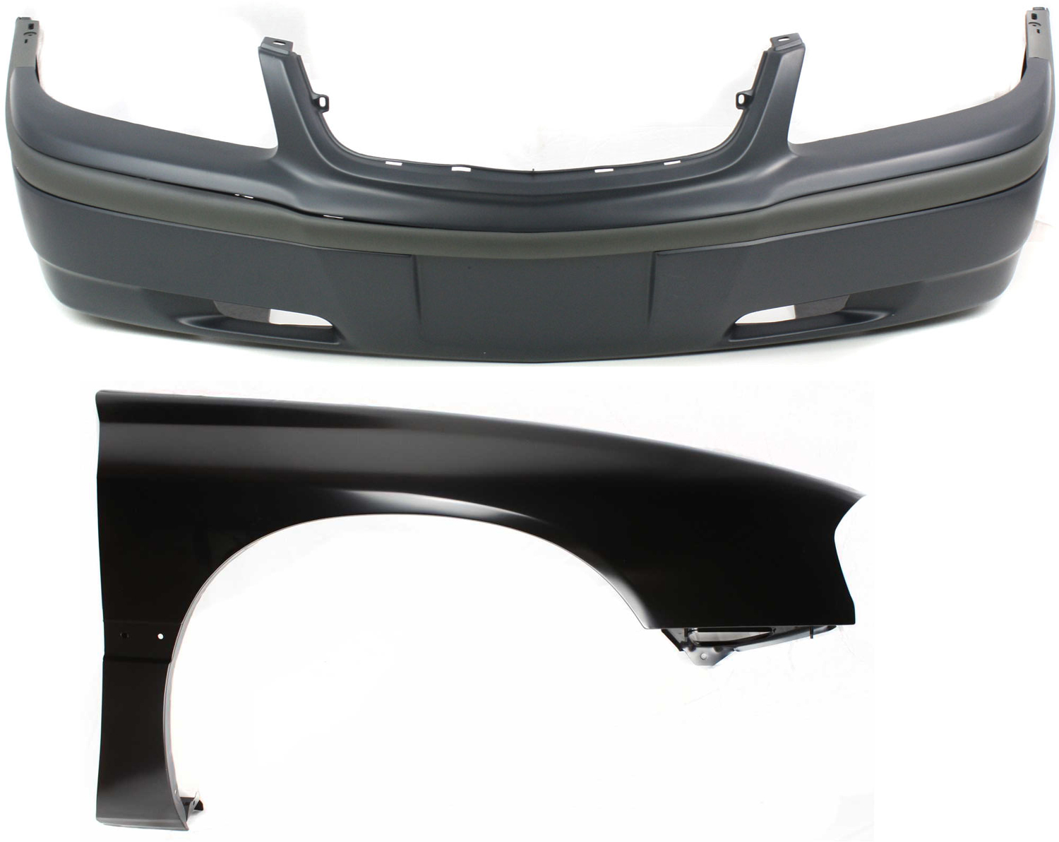 AM IMPALA 00-05 FRONT BUMPER COVER 2 pc Kit with Fender SKU KIT 112617-159 Partslink GM1000585 GM1241273 OEM 12335505-89025178