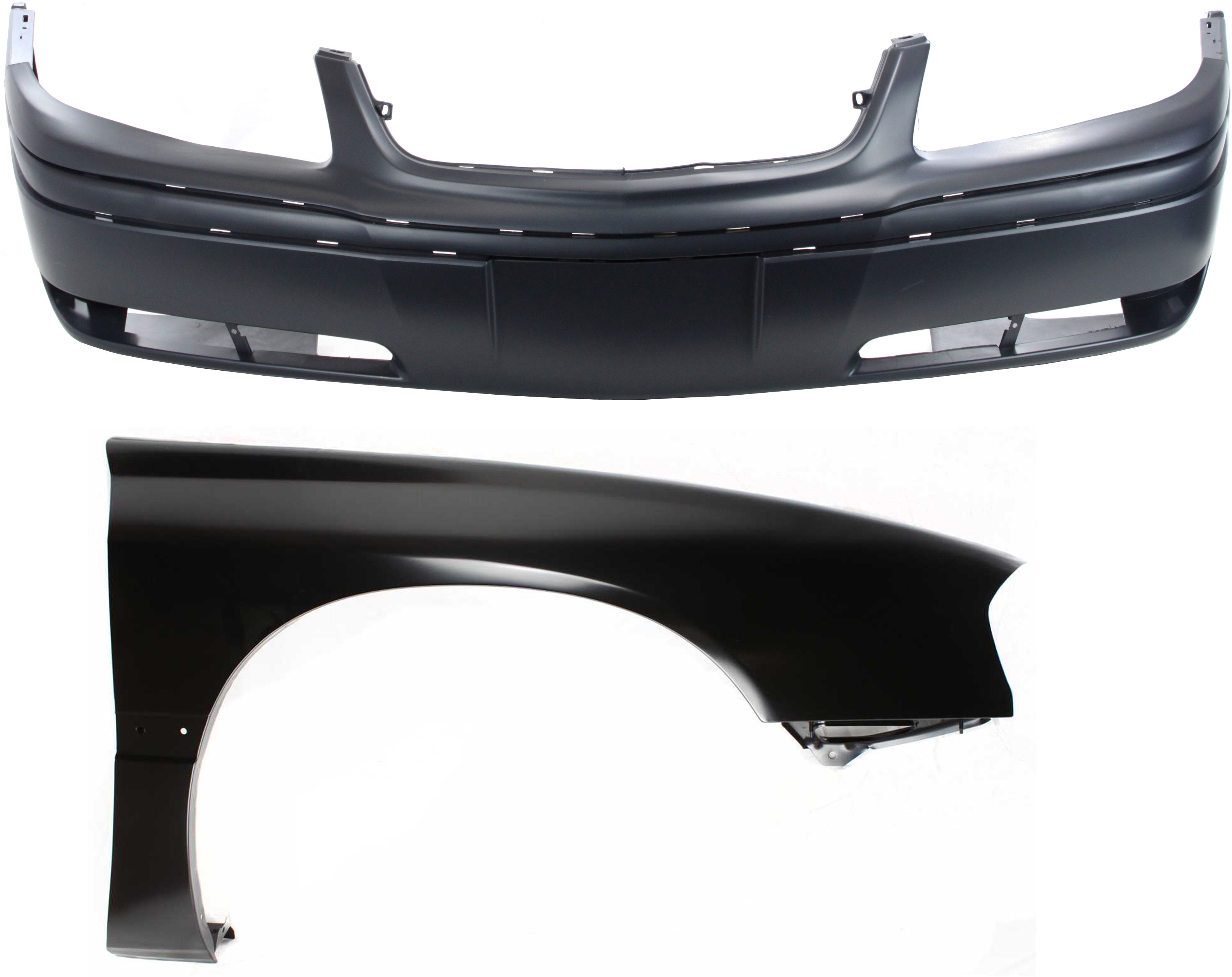 AM IMPALA 00-05 FRONT BUMPER COVER 2 pc kit with Front Fender RH w o App. Pkg SKU KIT 112617-160 Partslink GM1000633 GM1241273 OEM 123-355-061-233-597-000-000-000