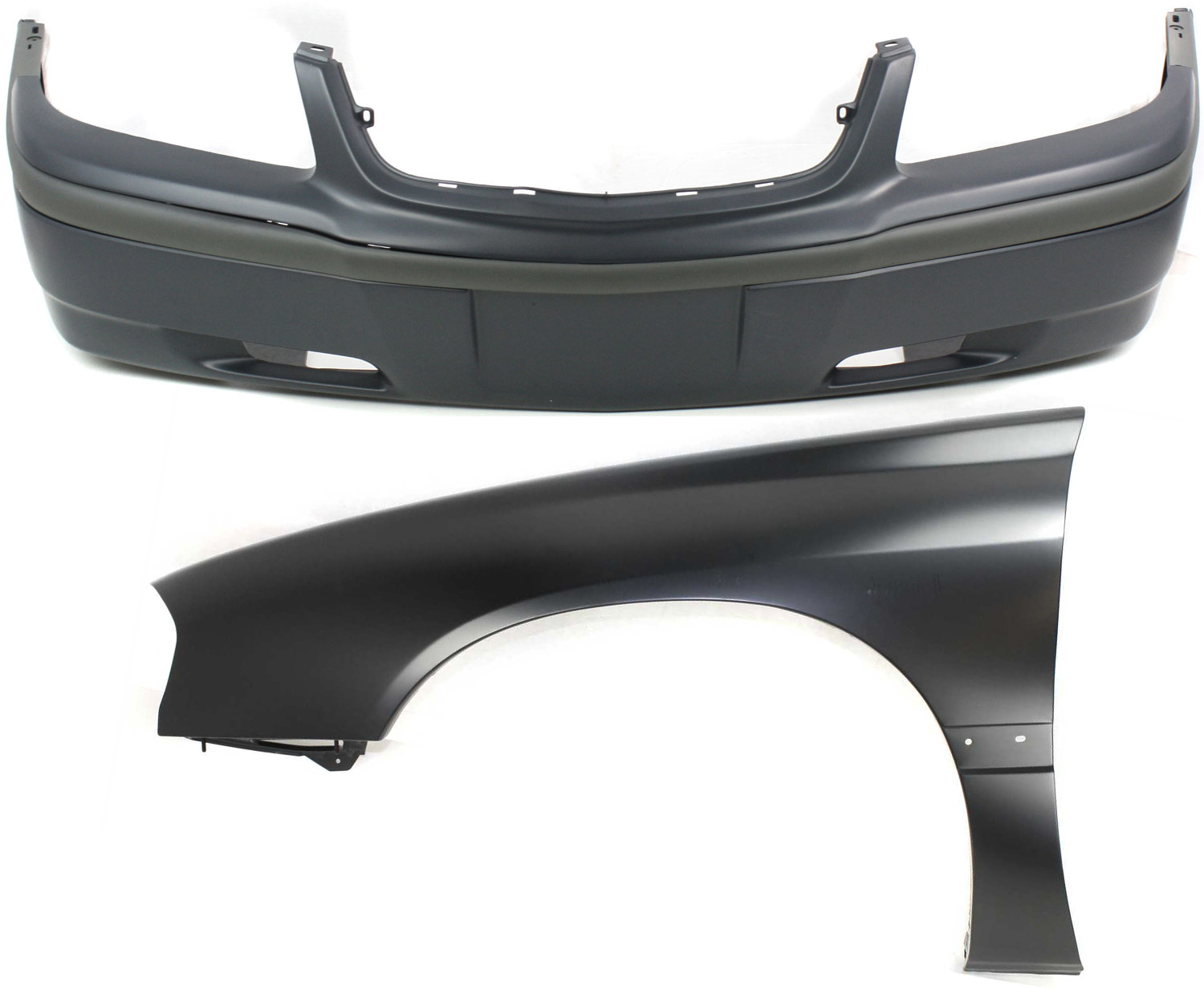 AM IMPALA 00-05 FRONT BUMPER COVER 2 pc Kit with Fender SKU KIT 112617-163 Partslink GM1000585 GM1240273 OEM 12335505-89025179