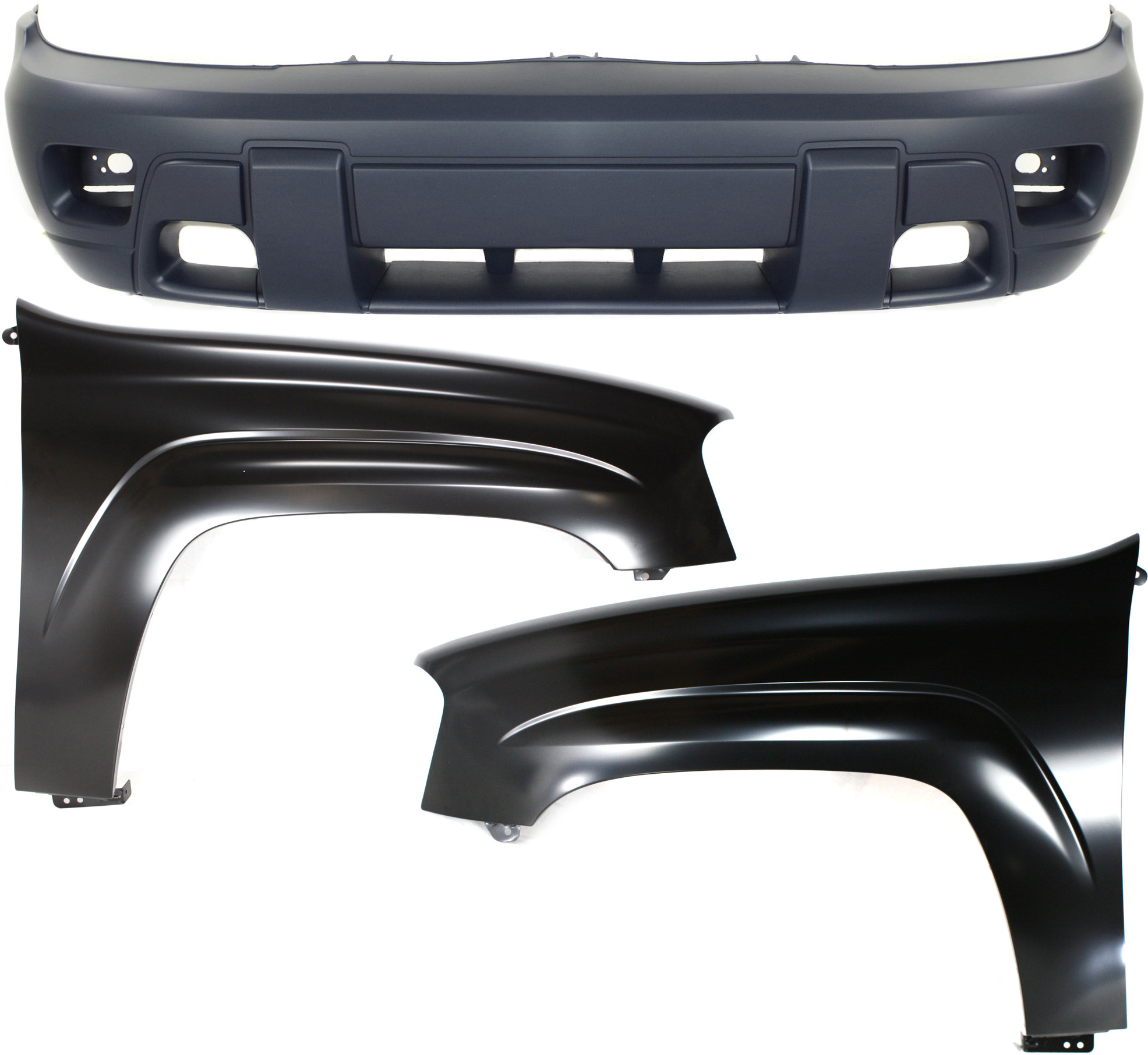 AM TRAILBLAZER 02-05 FRONT BUMPER COVER 3 pc Kit with Front Fender RH and LH SKU KIT 112617-190 Partslink GM1000672 GM1240289 GM1241289 OEM 88943617-12477993-12477994
