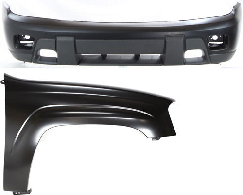 AM TRAILBLAZER 02-07 FRONT BUMPER COVER 2 pc Kit with Front Fender RH SKU KIT 112617-195 Partslink GM1000639 GM1241289 OEM 88937047-12477994