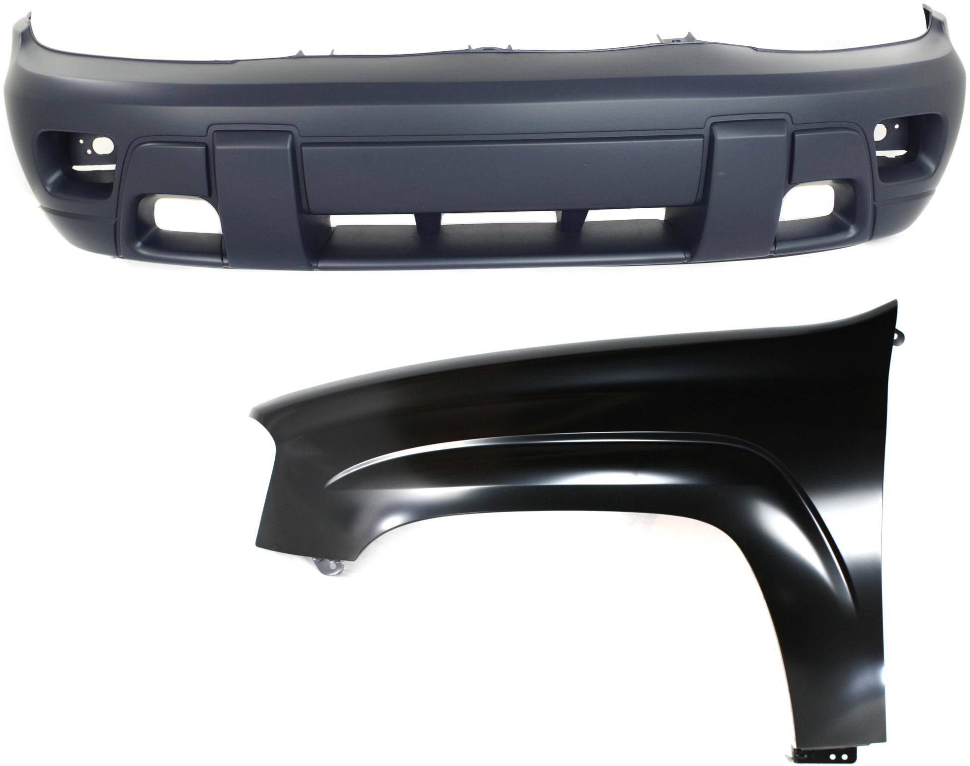 AM TRAILBLAZER 02-05 FRONT BUMPER COVER 2 pc Kit with Fender SKU KIT 112617-196 Partslink GM1000672 GM1240289 OEM 88943617-12477993
