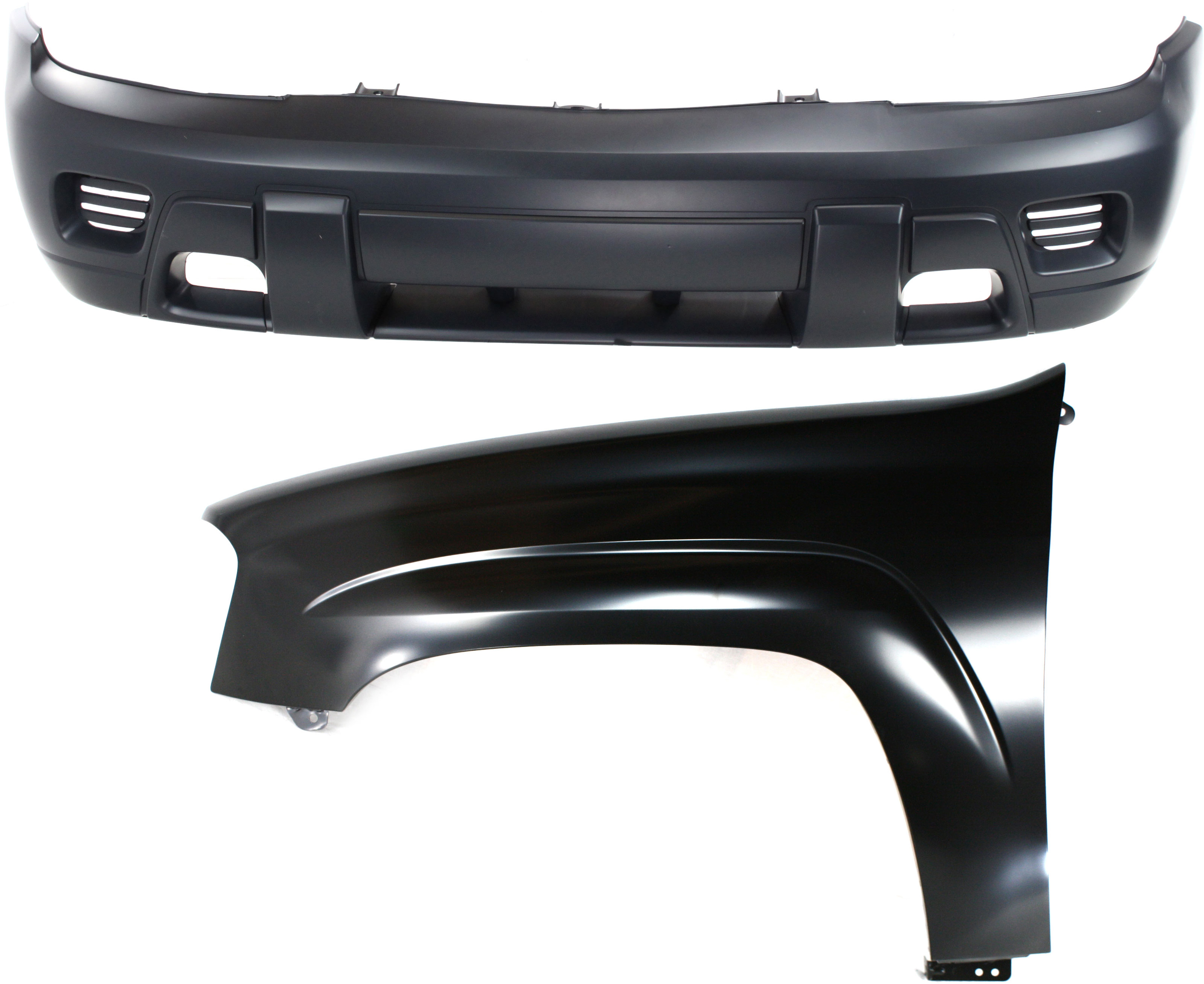 AM TRAILBLAZER 02-09 FRONT BUMPER COVER 2 pc Kit with Fender SKU KIT 112617-197 Partslink GM1000640 GM1240289 OEM 88937008-12477993