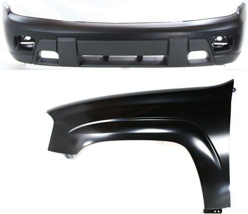 AM TRAILBLAZER 02-07 FRONT BUMPER COVER 2 pc Kit with Fender SKU KIT 112617-198 Partslink GM1000639 GM1240289 OEM 88937047-12477993