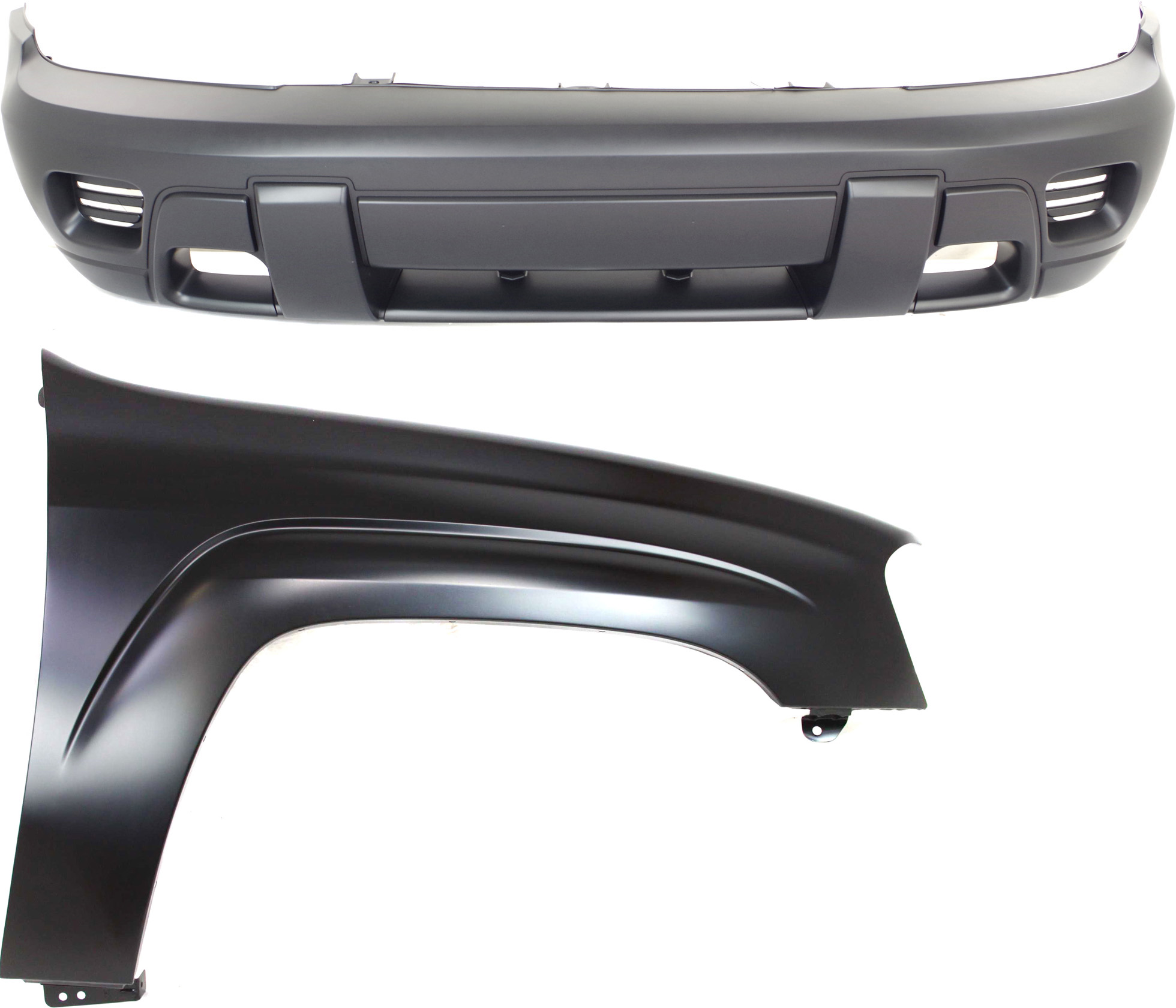 AM TRAILBLAZER 02-09 FRONT BUMPER COVER 2 pc Kit Primed with Fender CAPA SKU KIT 112617-202 Partslink GM1000640C GM1241289C OEM 12477994-88937008