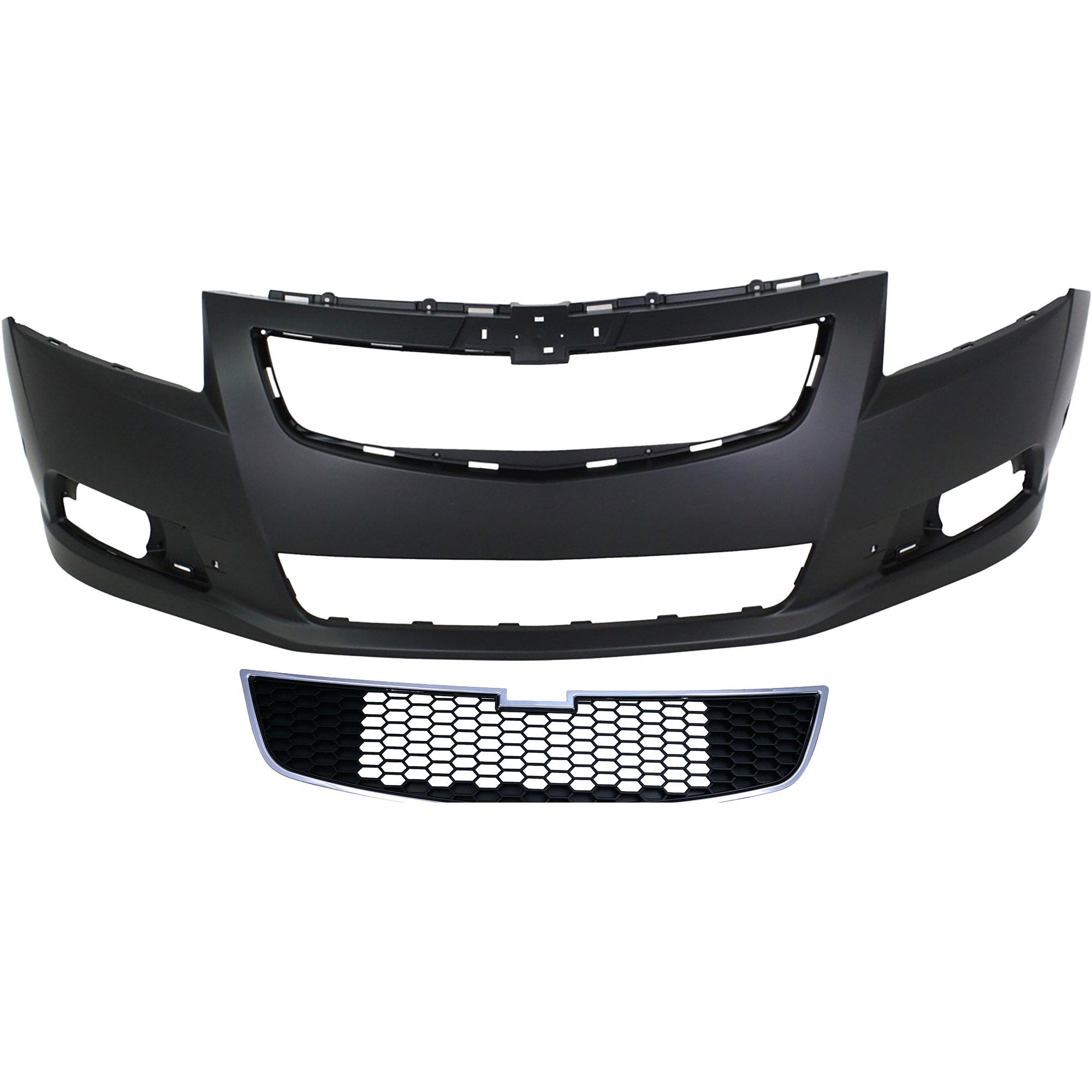 AM CRUZE 11-14 FRONT BUMPER COVER Primed 2 pc Kit with Bumper Grille SKU KIT 112617-20 Partslink GM1000925 GM1200624 OEM 95217521-95225615