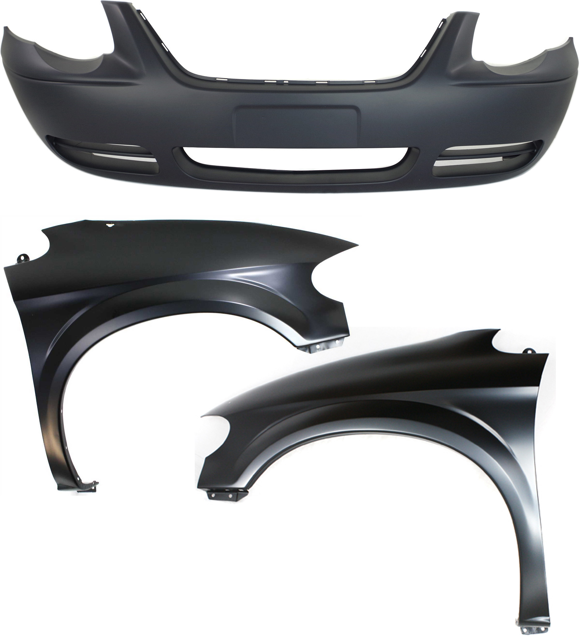 AM TOWN COUNTRY 05-07 FRONT BUMPER COVER 3 pc Kit with Fenders SKU KIT 112617-218 Partslink CH1000434 CH1240228 CH1241228 OEM 5139120AA 5018443AB 5018442AB