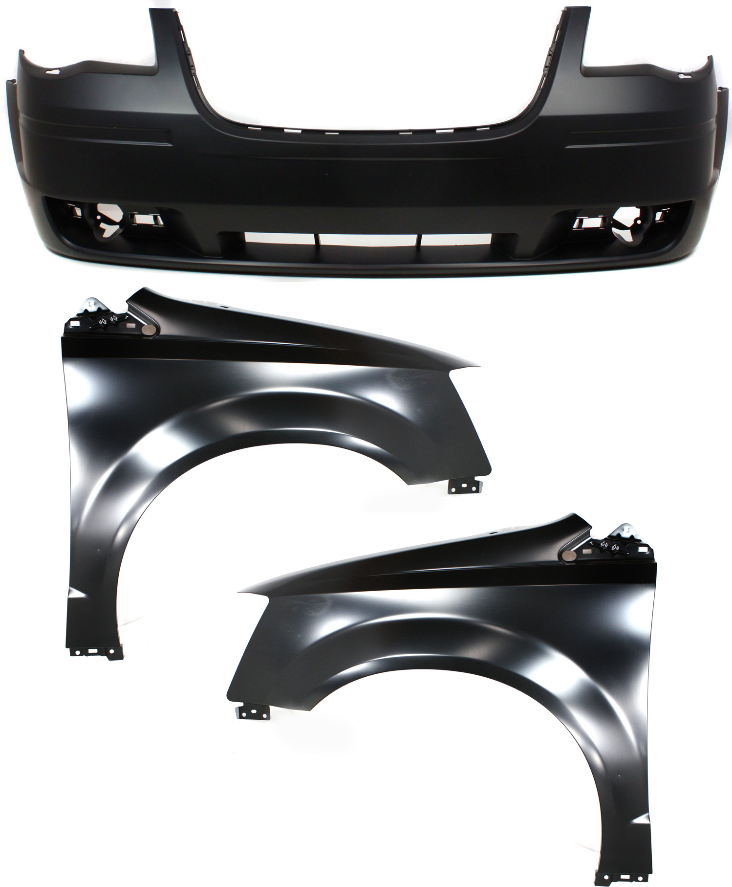 AM TOWN COUNTRY 08-10 FRONT BUMPER COVER 3 pc Kit with Fenders CAPA SKU KIT 112617-248 Partslink CH1000928C CH1240262C CH1241262C OEM 1KG11TZZAC 68029128AB 68029129