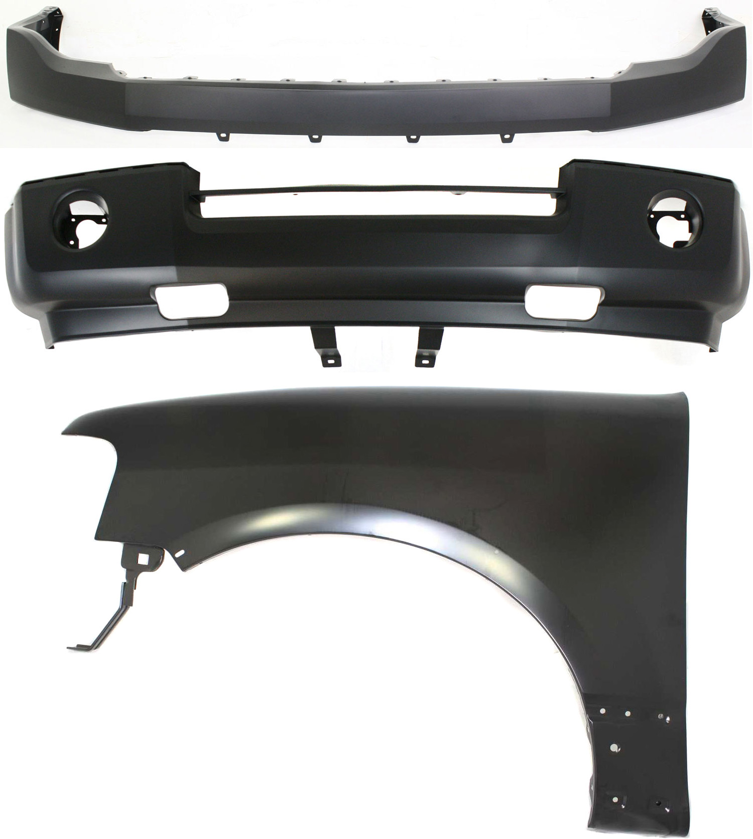 AM EXPEDITION 07-14 FRONT BUMPER COVER 3 pc Kit with Fender SKU KIT 112617-338 Partslink FO1000630 FO1014104 FO1240254 OEM 7L1Z17D957BPTM CL1Z17D957BPTM