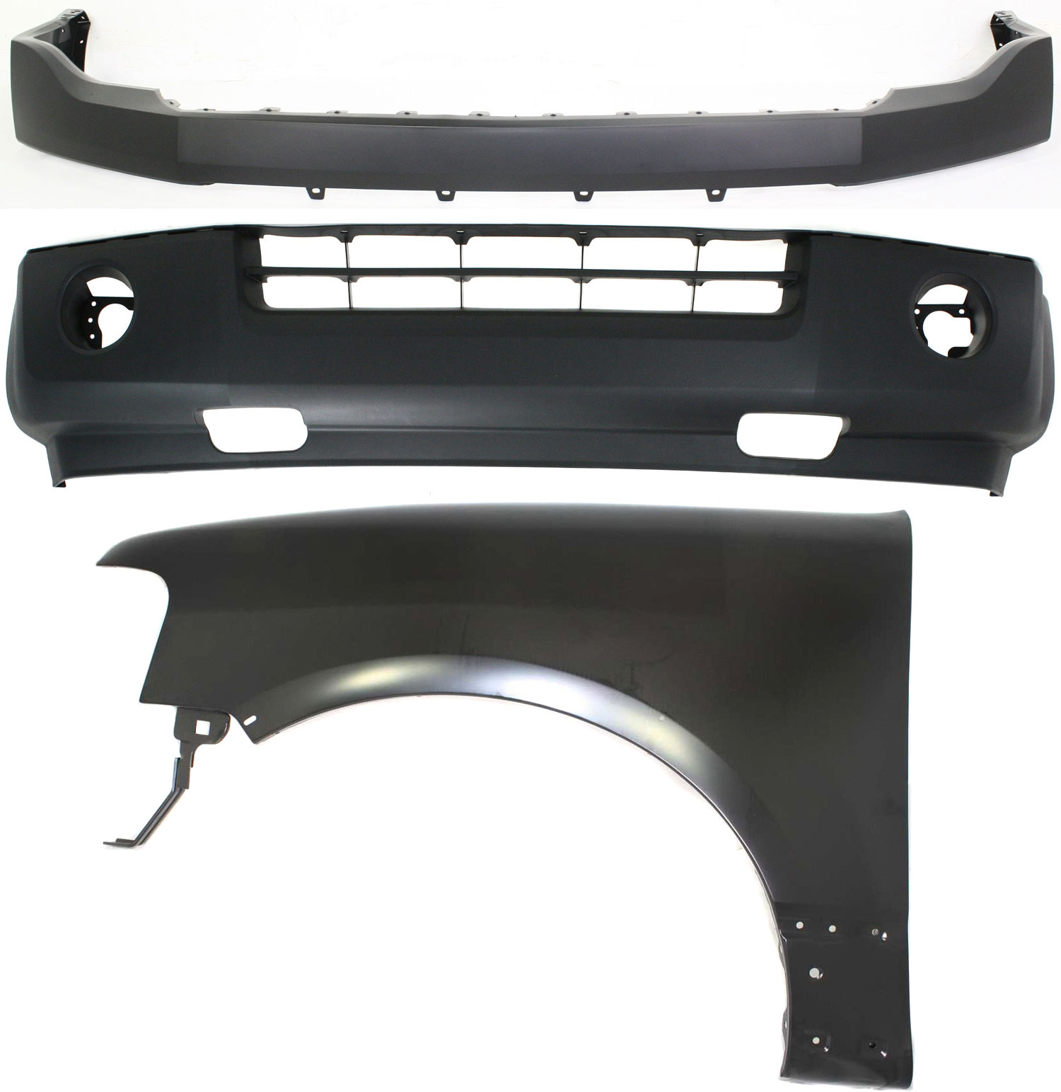AM EXPEDITION 07-14 FRONT BUMPER COVER 3 pc Kit with Fender SKU KIT 112617-339 Partslink FO1000631 FO1014104 FO1240254 OEM 7L1Z17D957AA 7L1Z17D957BPTM FL