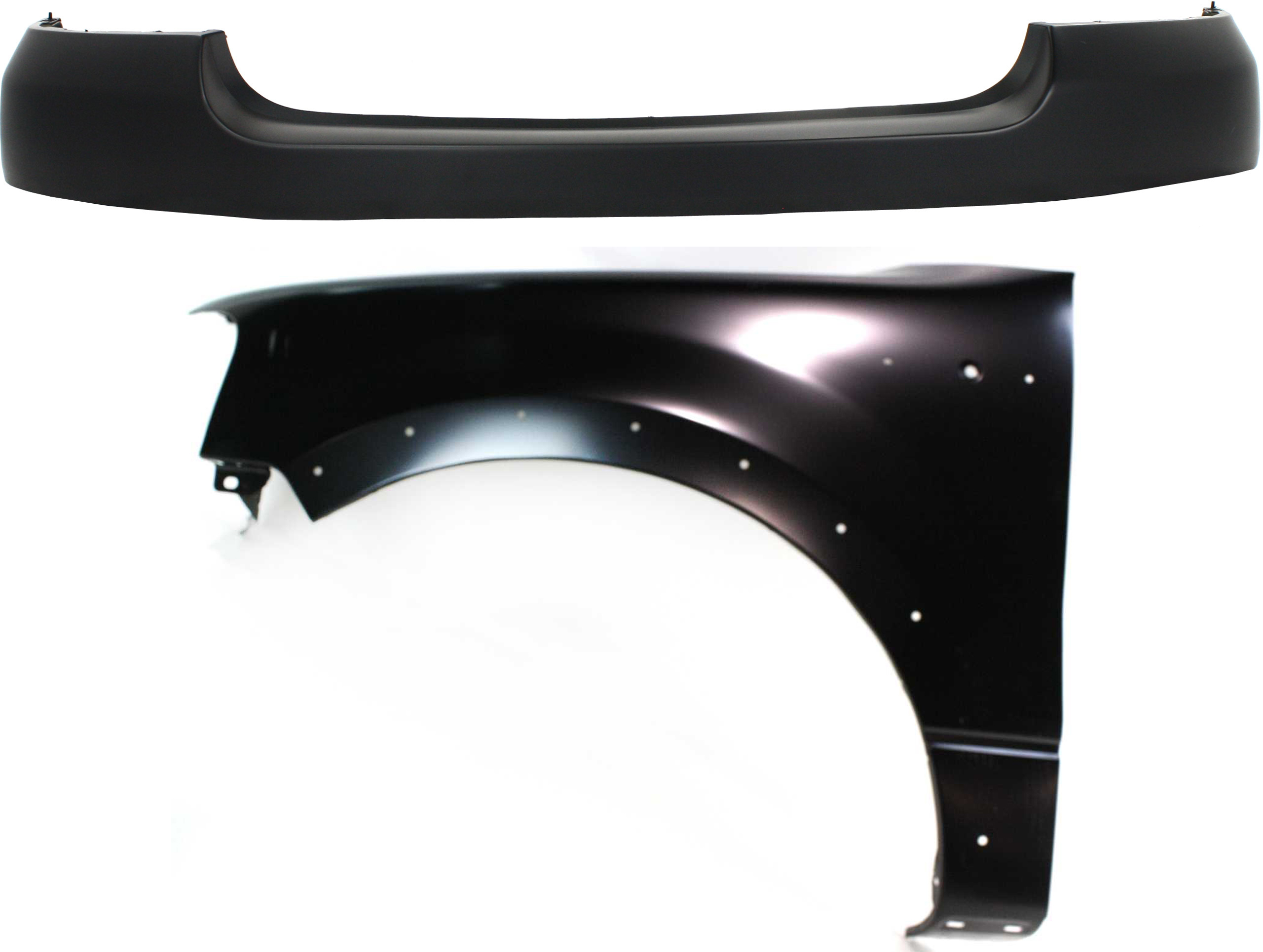 AM F 150-04-06 FRONT BUMPER COVER Upper Primed 2 pc Kit with Fender SKU KIT 112617-386 Partslink FO1000561 FO1240232 OEM 4L3Z17D957DA 5L3Z16006BA
