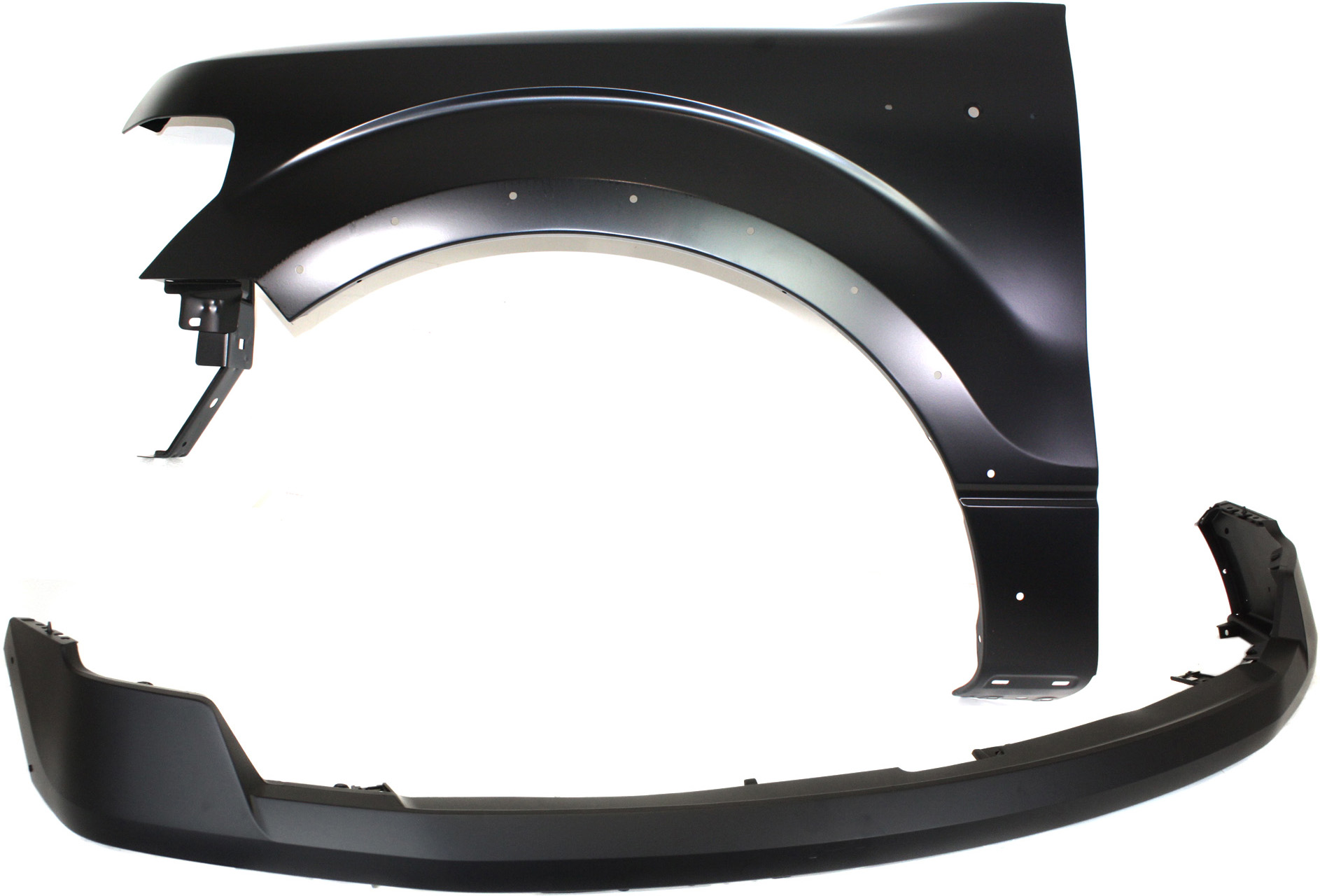 AM F 150-09-14 FRONT BUMPER COVER 2 pc Kit with Fender CAPA SKU KIT 112617-399 Partslink FO1000644C FO1240273C OEM BL3Z16006B DL3Z17D957BPTM