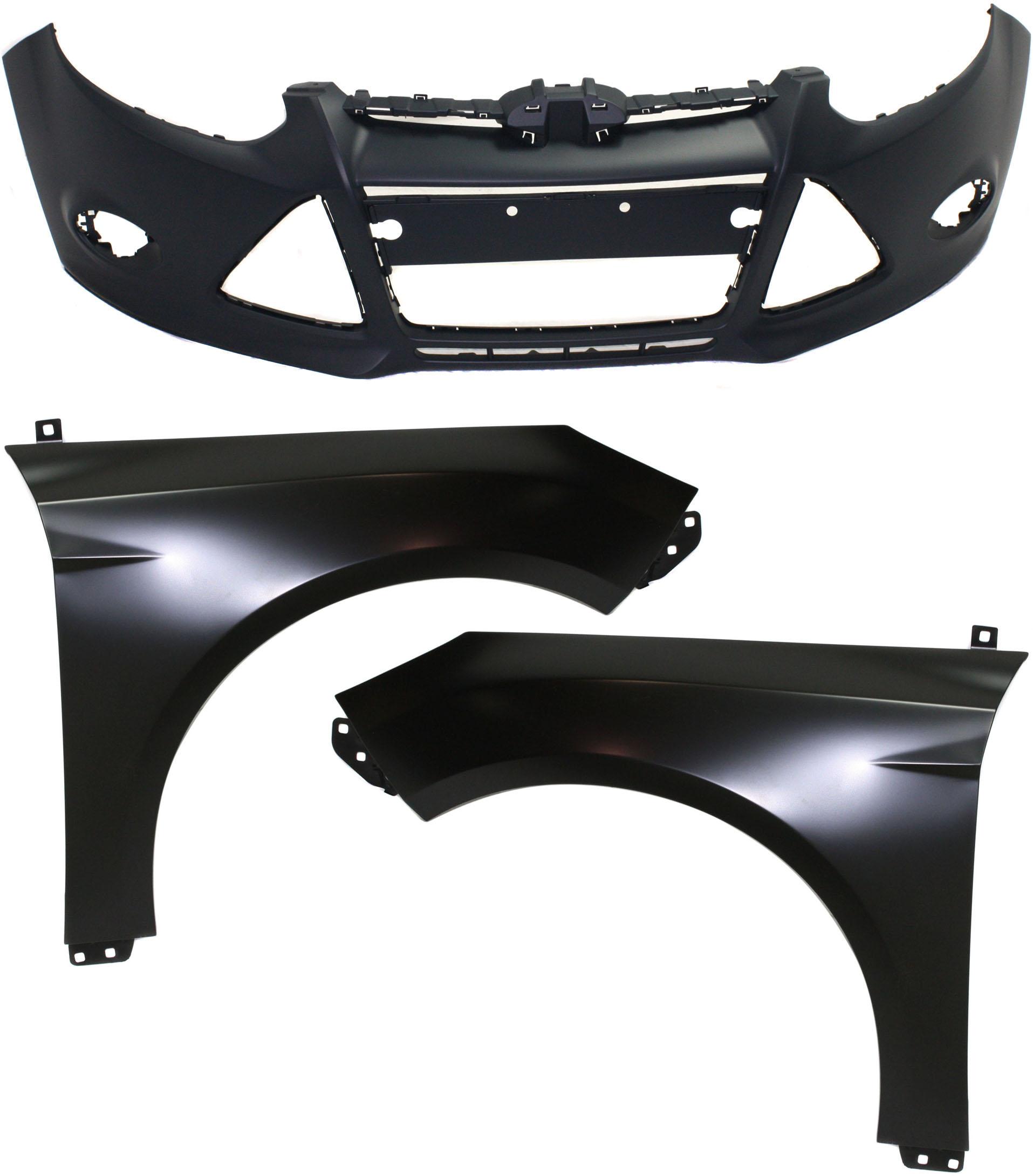 AM FOCUS 12-14 FRONT BUMPER COVER 3 pc Kit with Fenders SKU KIT 112617-410 Partslink FO1000664 FO1240287 FO1241287 OEM BM5Z17D957CAPTM BM5Z16006B BM5
