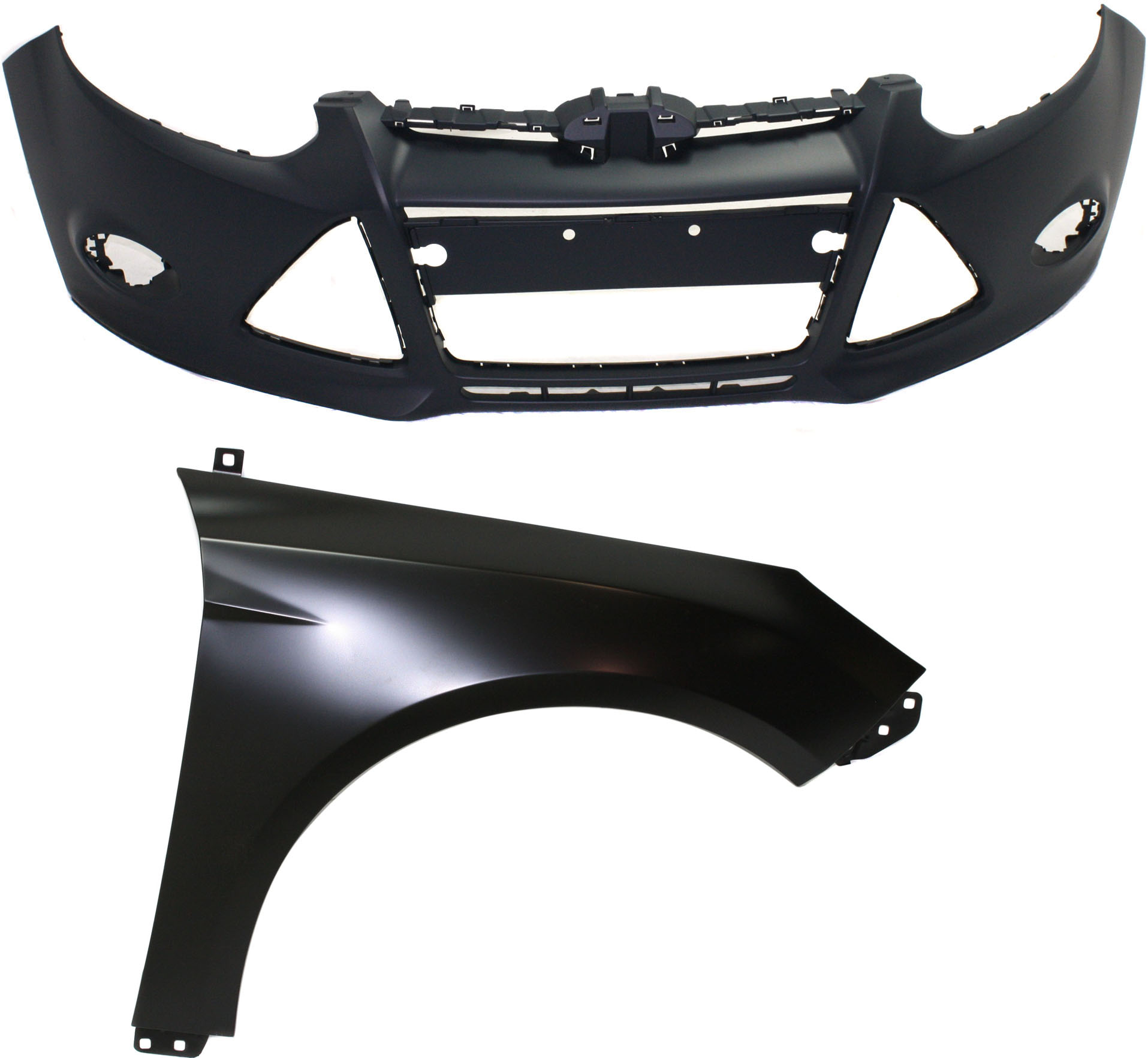 AM FOCUS 12-14 FRONT BUMPER COVER 2 pc Kit with Fender SKU KIT 112617-415 Partslink FO1000664 FO1241287 OEM BM5Z17D957CAPTM BM5Z16005B