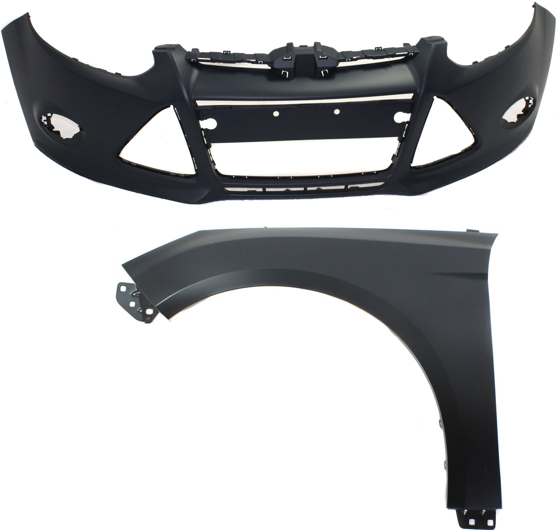 AM FOCUS 12-14 FRONT BUMPER COVER 2 pc Kit with Fender SKU KIT 112617-420 Partslink FO1000664 FO1240287 OEM BM5Z17D957CAPTM BM5Z16006B