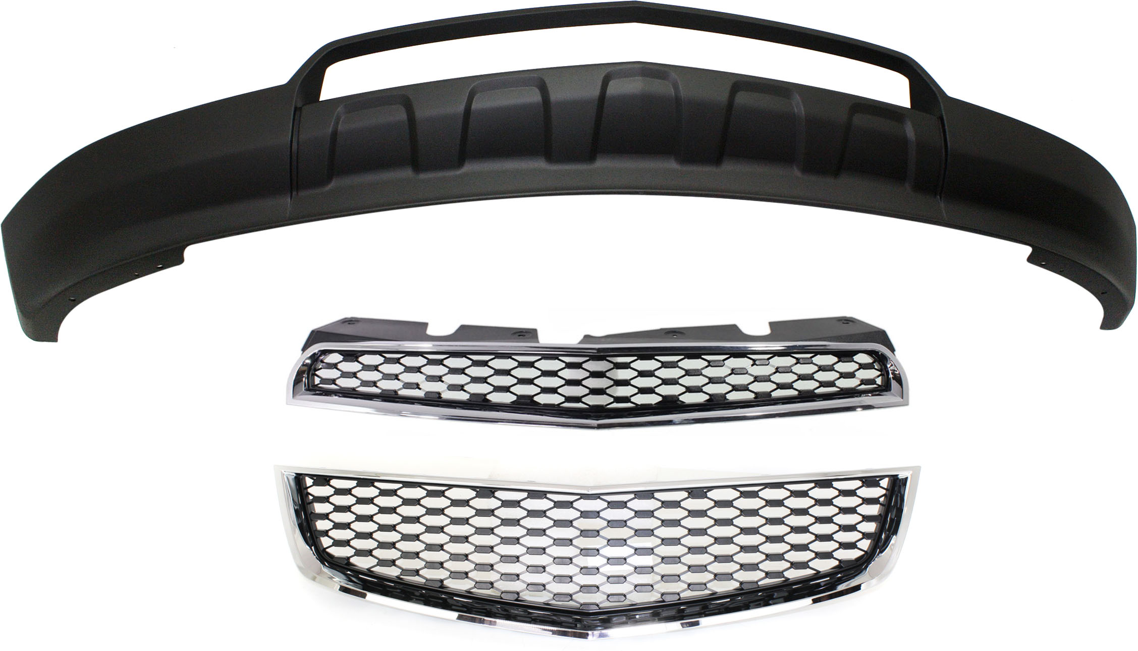 AM EQUINOX 10-15 FRONT BUMPER COVER Lower 3 pc kit with Bumper Grille and Grille CAPA SKU KIT 112617-42 Partslink GM1015106C GM1200621C GM1200622C OEM 257-987-432-579-874-000-000-000
