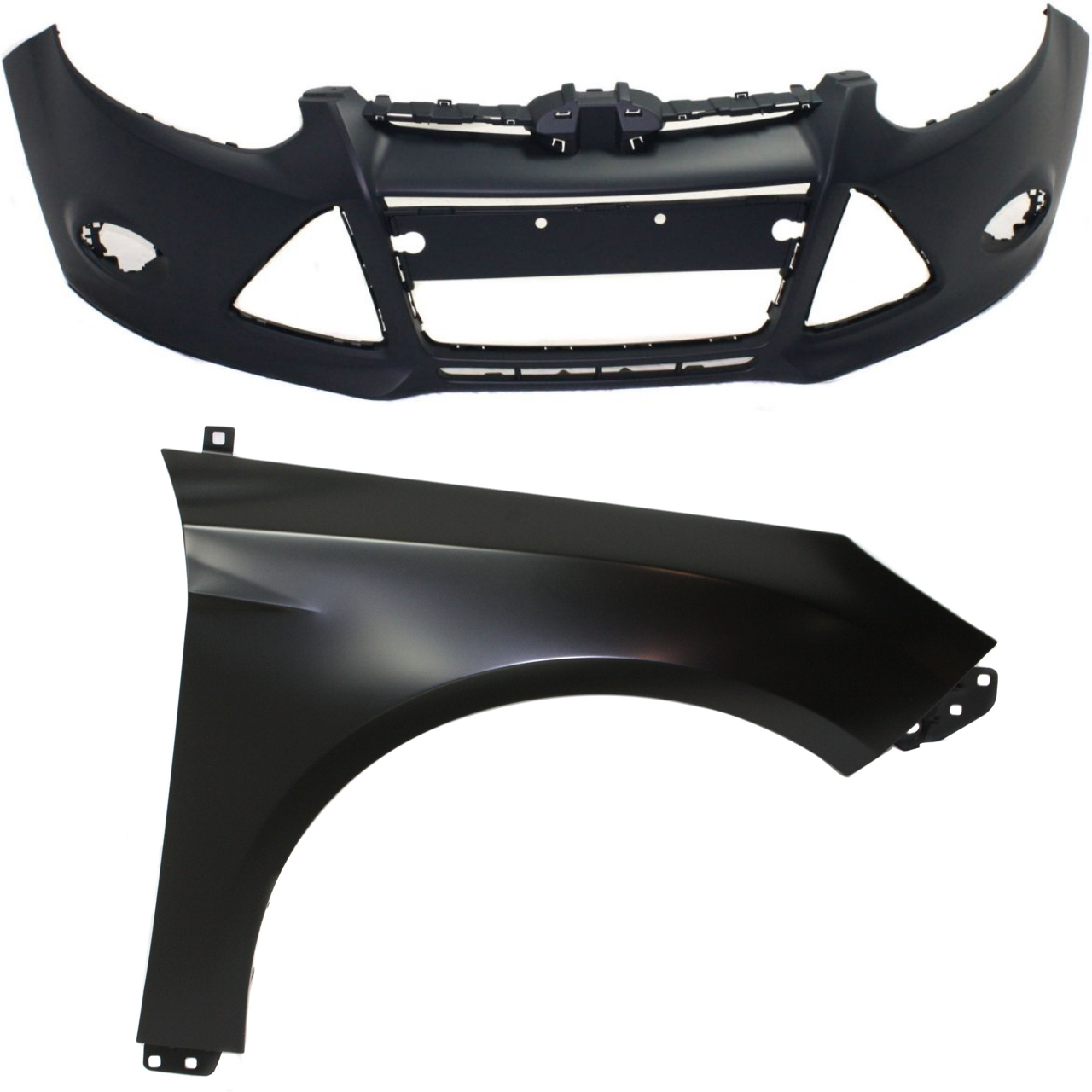AM FOCUS 12-14 FRONT BUMPER COVER 2 pc Kit with Fender CAPA SKU KIT 112617-432 Partslink FO1000664C FO1241287C OEM BM5Z16005B BM5Z17D957CAPTM
