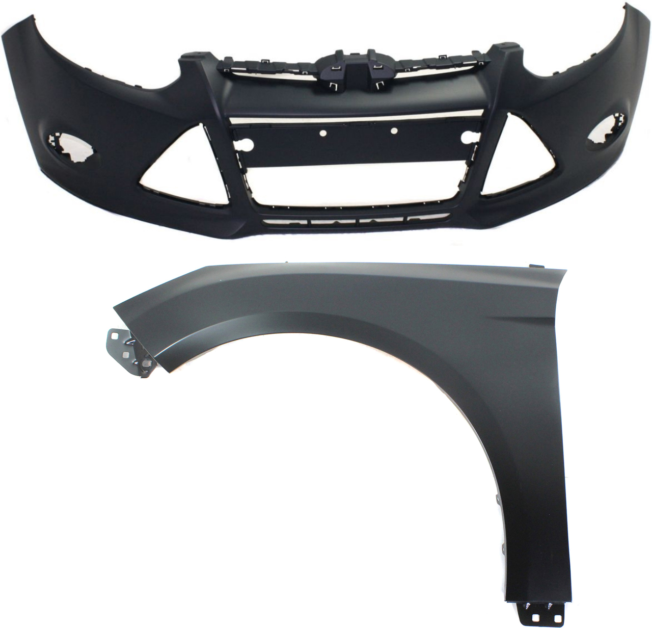 AM FOCUS 12-14 FRONT BUMPER COVER 2 pc Kit with Fender CAPA SKU KIT 112617-438 Partslink FO1000664C FO1240287C OEM BM5Z16006B BM5Z17D957CAPTM