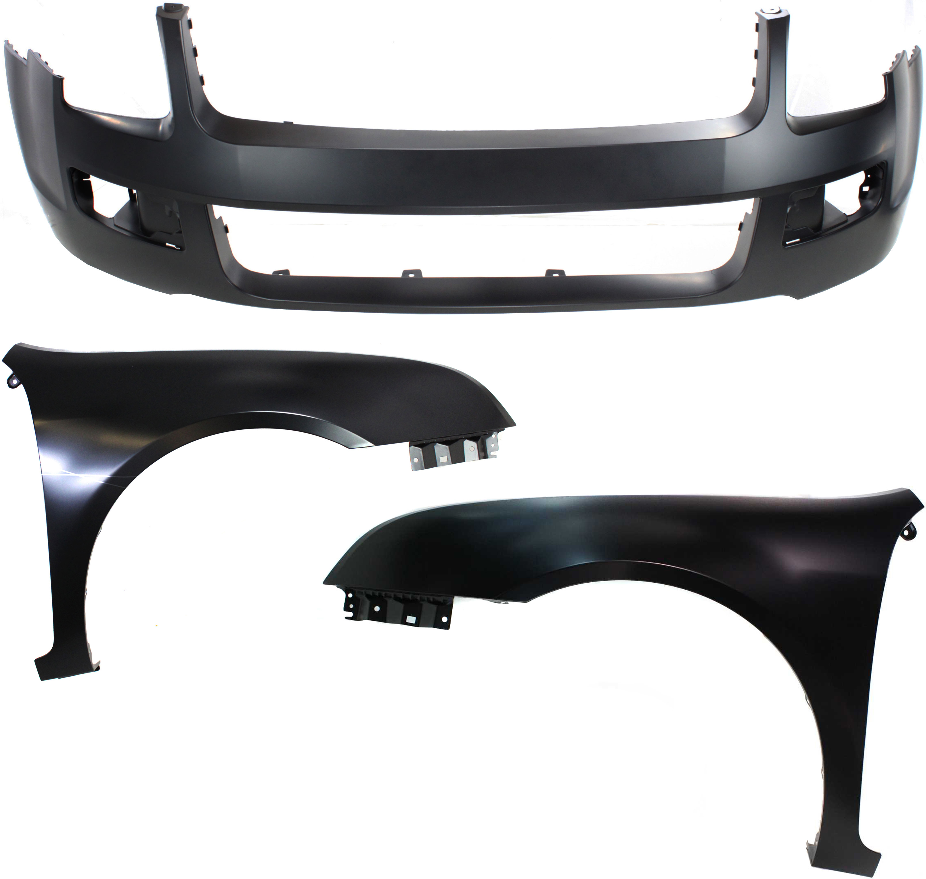 AM FUSION 06-09 FRONT BUMPER COVER 3 pc Kit with Fenders SKU KIT 112617-439 Partslink FO1000596 FO1240251 FO1241251 OEM 6E5Z17D957CAPTM 6E5Z16006AA 6E