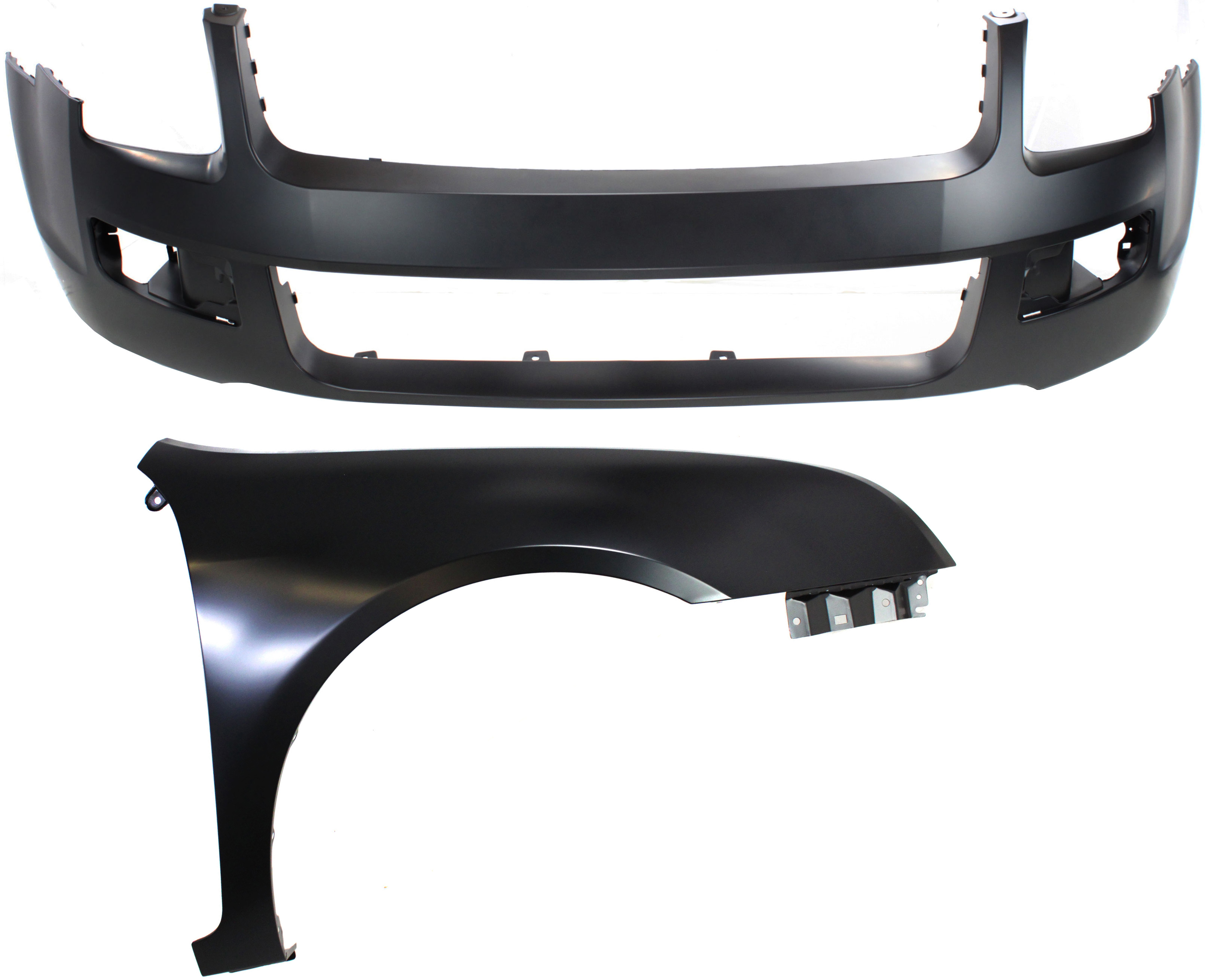 AM FUSION 06-09 FRONT BUMPER COVER Primed 2 pc Kit with Fender SKU KIT 112617-440 Partslink FO1000596 FO1241251 OEM 6E5Z17D957CAPTM 6E5Z16005AA