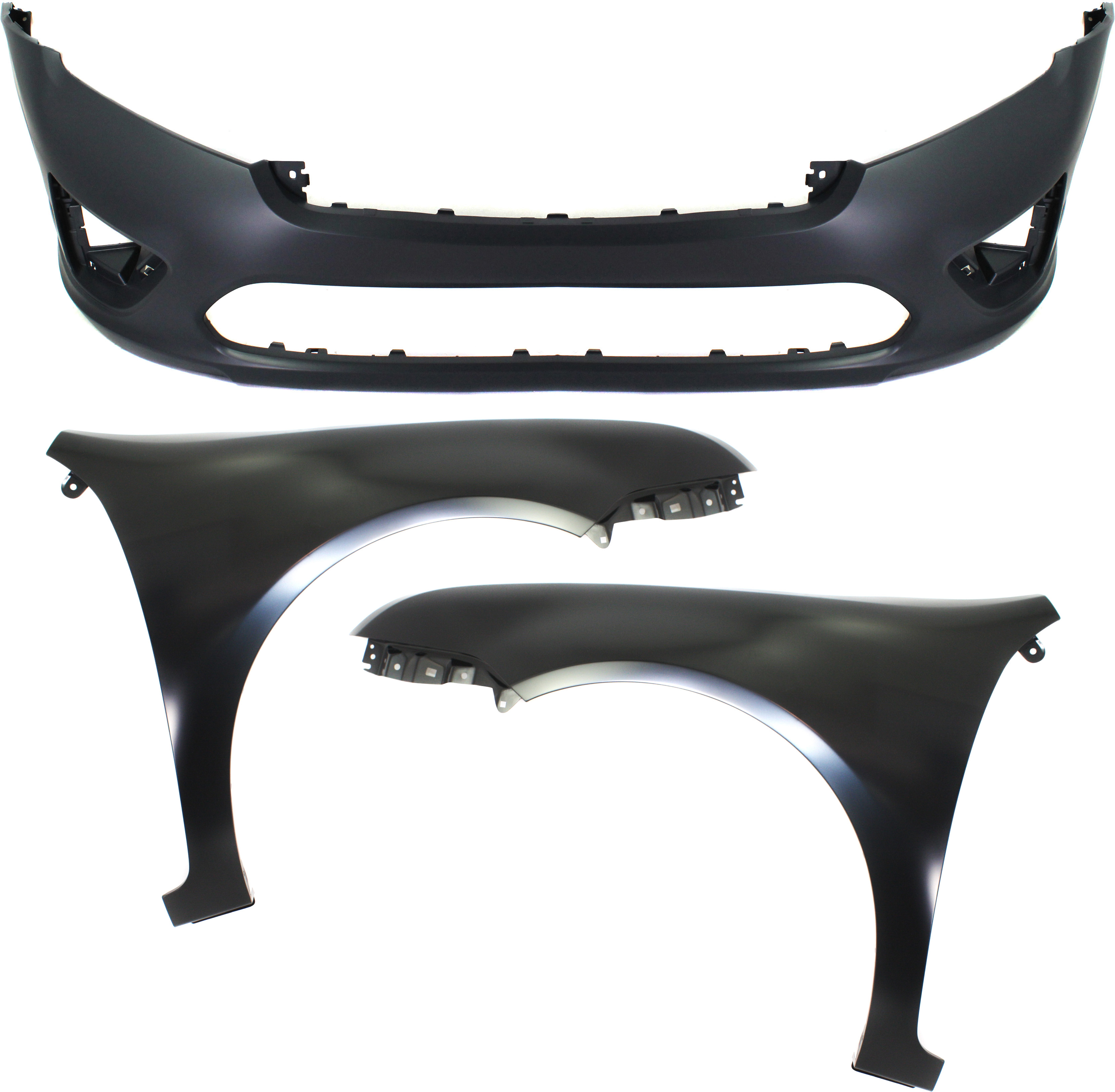 AM FUSION 10-12 FRONT BUMPER COVER 3 pc Kit Primed with Fenders CAPA SKU KIT 112617-457 Partslink FO1000650C FO1240274C FO1241274C OEM AE5Z16005A AE5Z16006A AE5Z17D9