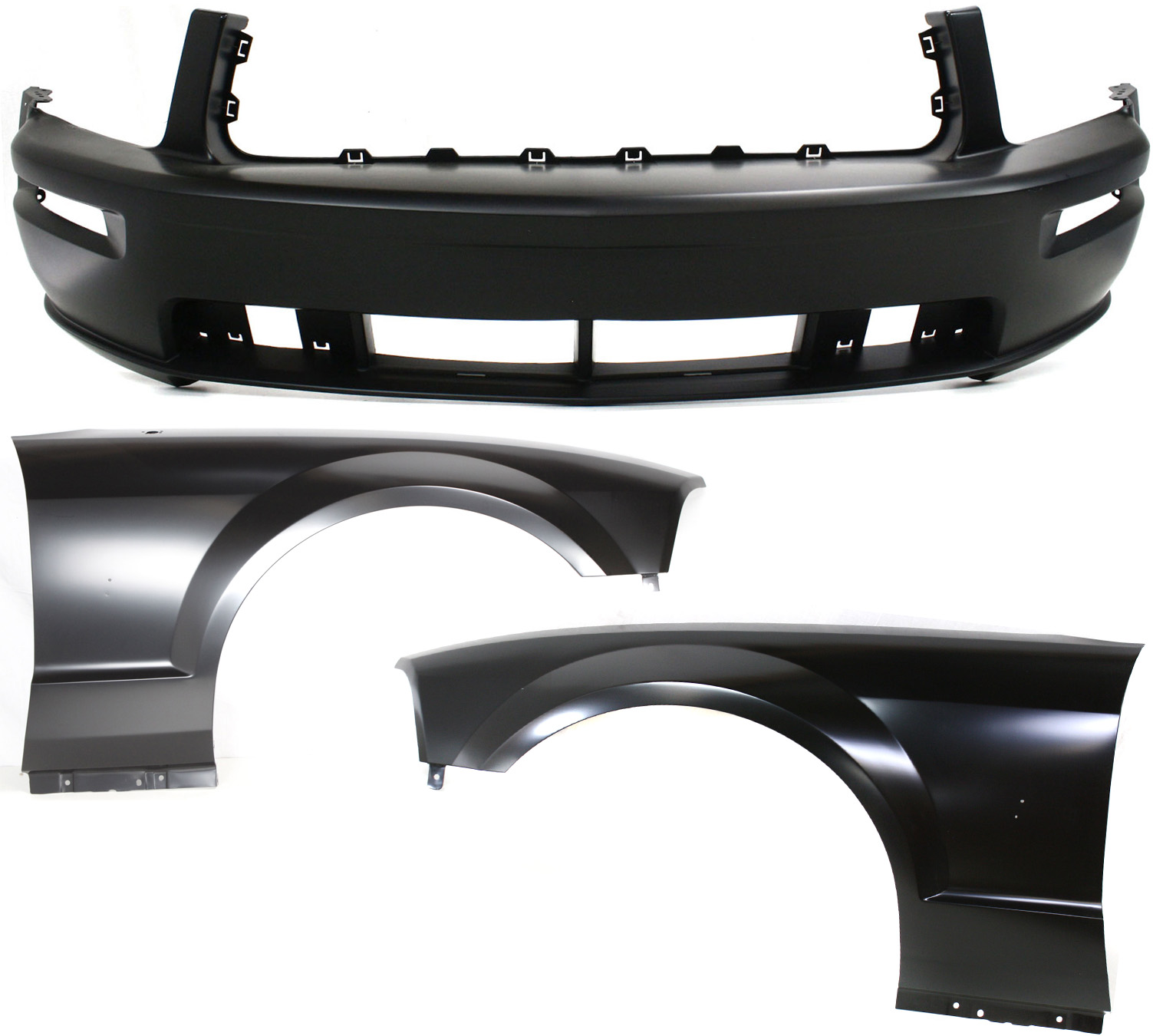 AM MUSTANG 05-09 FRONT BUMPER COVER 3 pc Kit with Fenders CAPA SKU KIT 112617-473 Partslink FO1000575C FO1240246C FO1241246C OEM 5R3Z16005BA 5R3Z16006BA 5R3Z17