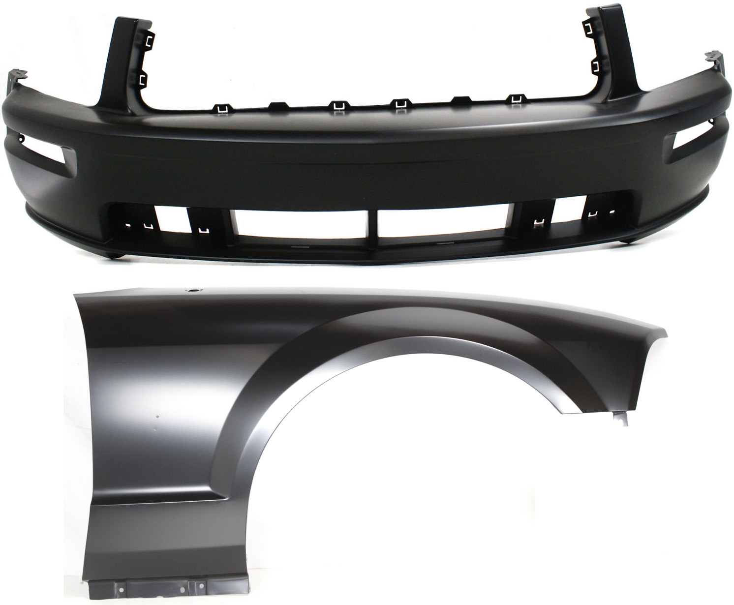 AM MUSTANG 05-09 FRONT BUMPER COVER 2 pc Kit with Fender CAPA SKU KIT 112617-475 Partslink FO1000575C FO1241246C OEM 5R3Z16005BA 5R3Z17D957BAA