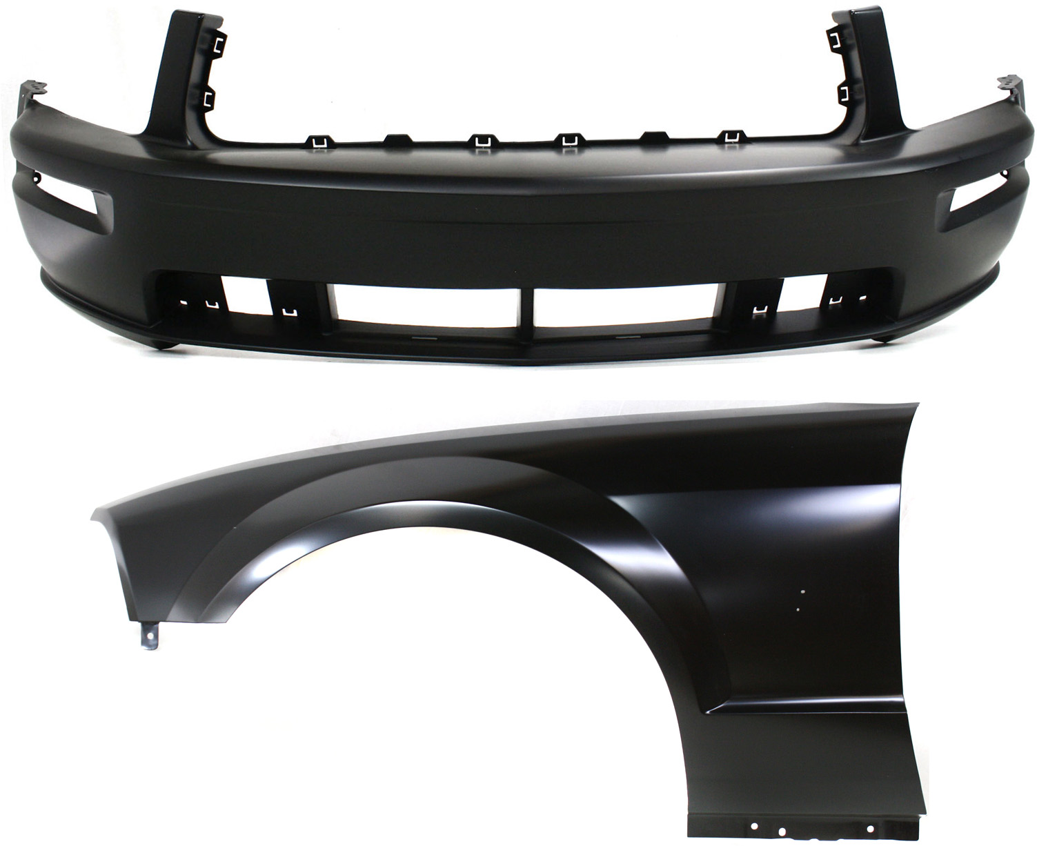 AM MUSTANG 05-09 FRONT BUMPER COVER 2 pc Kit with Fender CAPA SKU KIT 112617-477 Partslink FO1000575C FO1240246C OEM 5R3Z16006BA 5R3Z17D957BAA