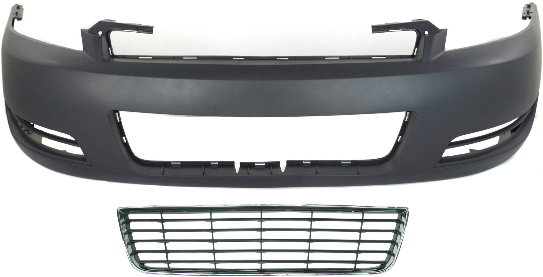 AM IMPALA 06-11 FRONT BUMPER COVER Primed 2 pc Kit with Bumper Grille SKU KIT 112617-47 Partslink GM1000763 GM1036106 OEM 89025047-10333711