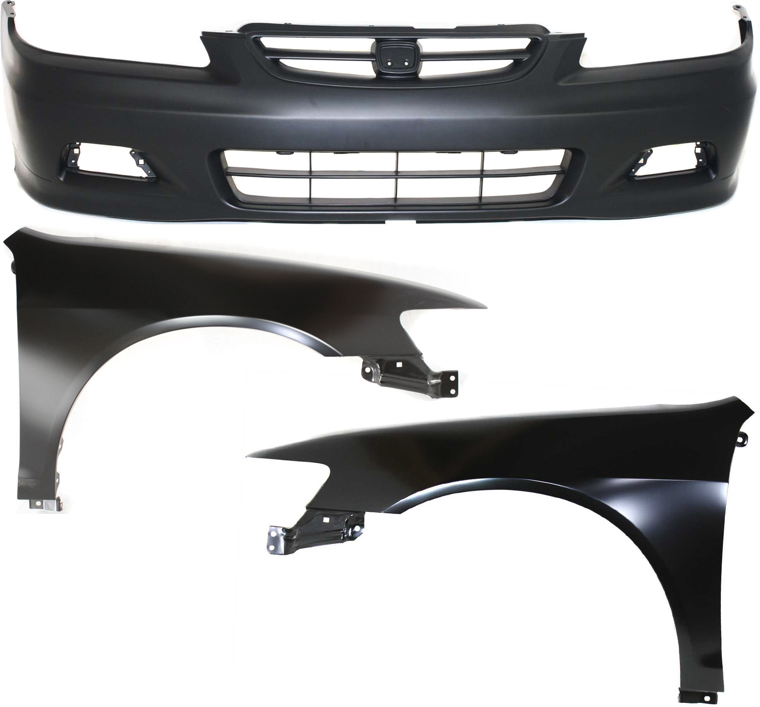 AM ACCORD 01-02 FRONT BUMPER COVER 3 pc Kit with Fender RH and LH SKU KIT 112617-491 Partslink HO1000195 HO1240152 HO1241152 OEM 04711S82A91ZZ 60261S82A90ZZ 60