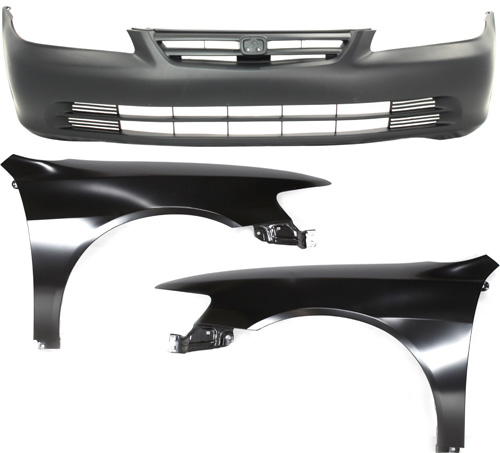 AM ACCORD 01-02 FRONT BUMPER COVER 3 pc Kit with Front Fender RH and LH SKU KIT 112617-493 Partslink HO1000196 HO1240147 HO1241147 OEM 04711S84A91ZZ 60261S84A90ZZ 60