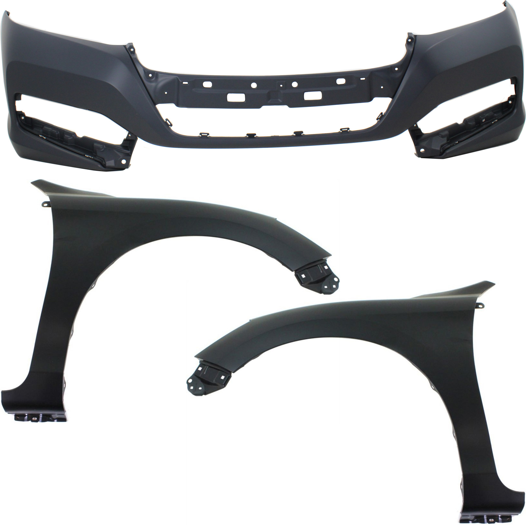 AM ACCORD 14-14 FRONT BUMPER COVER 3 pc Kit with Fender RH and LH SKU KIT 112617-495 Partslink HO1000294 HO1240185 HO1241185 OEM 04711T3VA90ZZ 60261T2FA90ZZ 60
