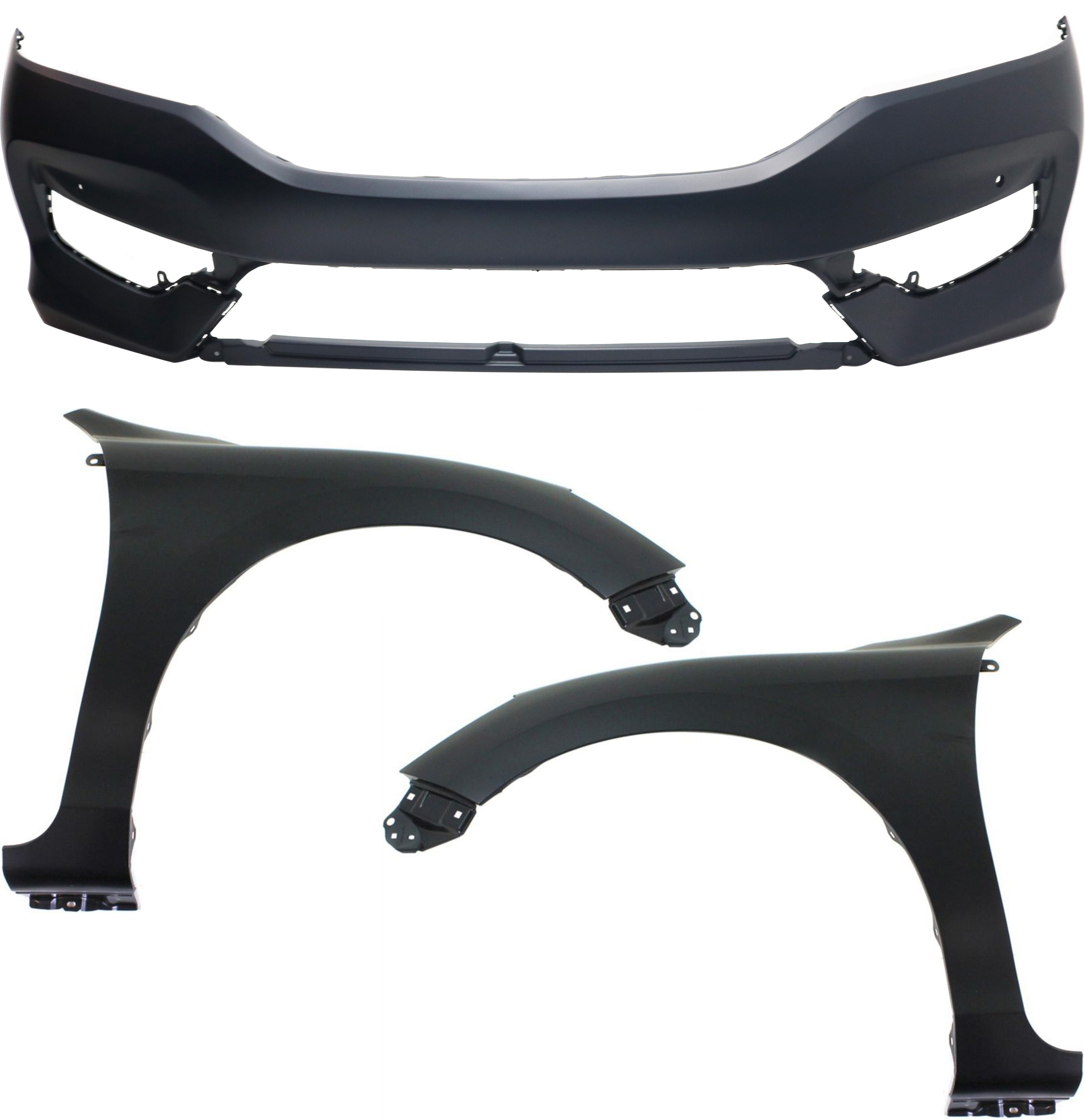 AM ACCORD 16-17 FRONT BUMPER COVER 3 pc Kit with Fender RH and LH SKU KIT 112617-498 Partslink HO1000303 HO1240185 HO1241185 OEM 71100T2FA70ZZ 60261T2FA90ZZ 60