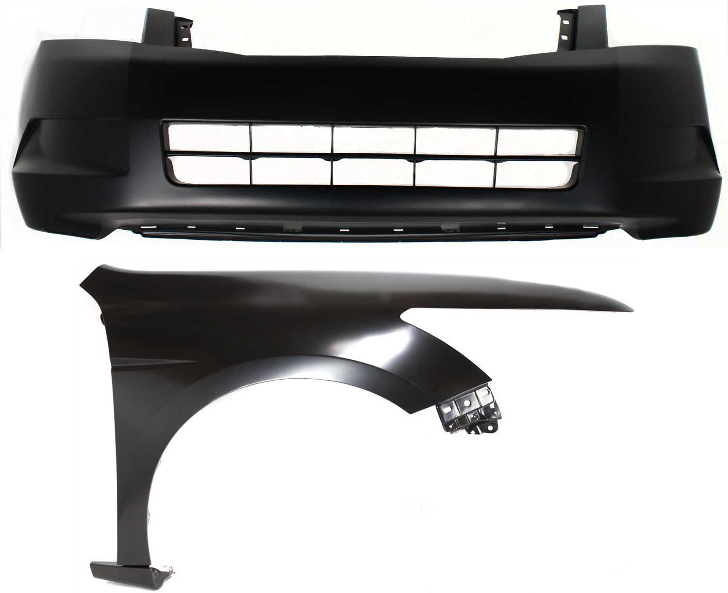 AM ACCORD 08-10 FRONT BUMPER COVER 2 pc Kit Sedan with Fender SKU KIT 112617-516 Partslink HO1000254 HO1241173 OEM 04711TA0A90ZZ 60210TA0A91ZZ