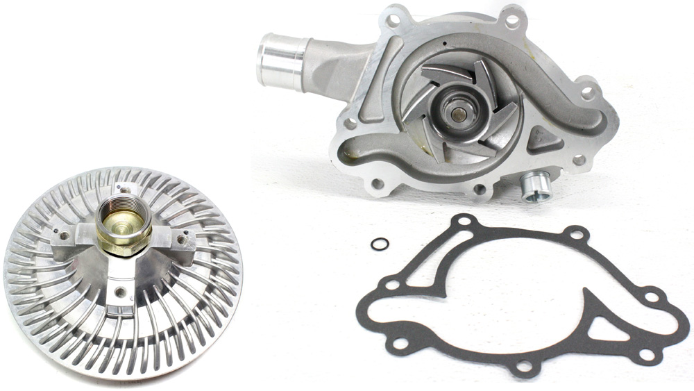 AM DODGE FULL SIZE P U 00-02 DURANGO 02-03 WATER PUMP 2 pc kit with Fan Clutch SKU KIT 112918-50 OEM 20431-39126-43034-43160-58